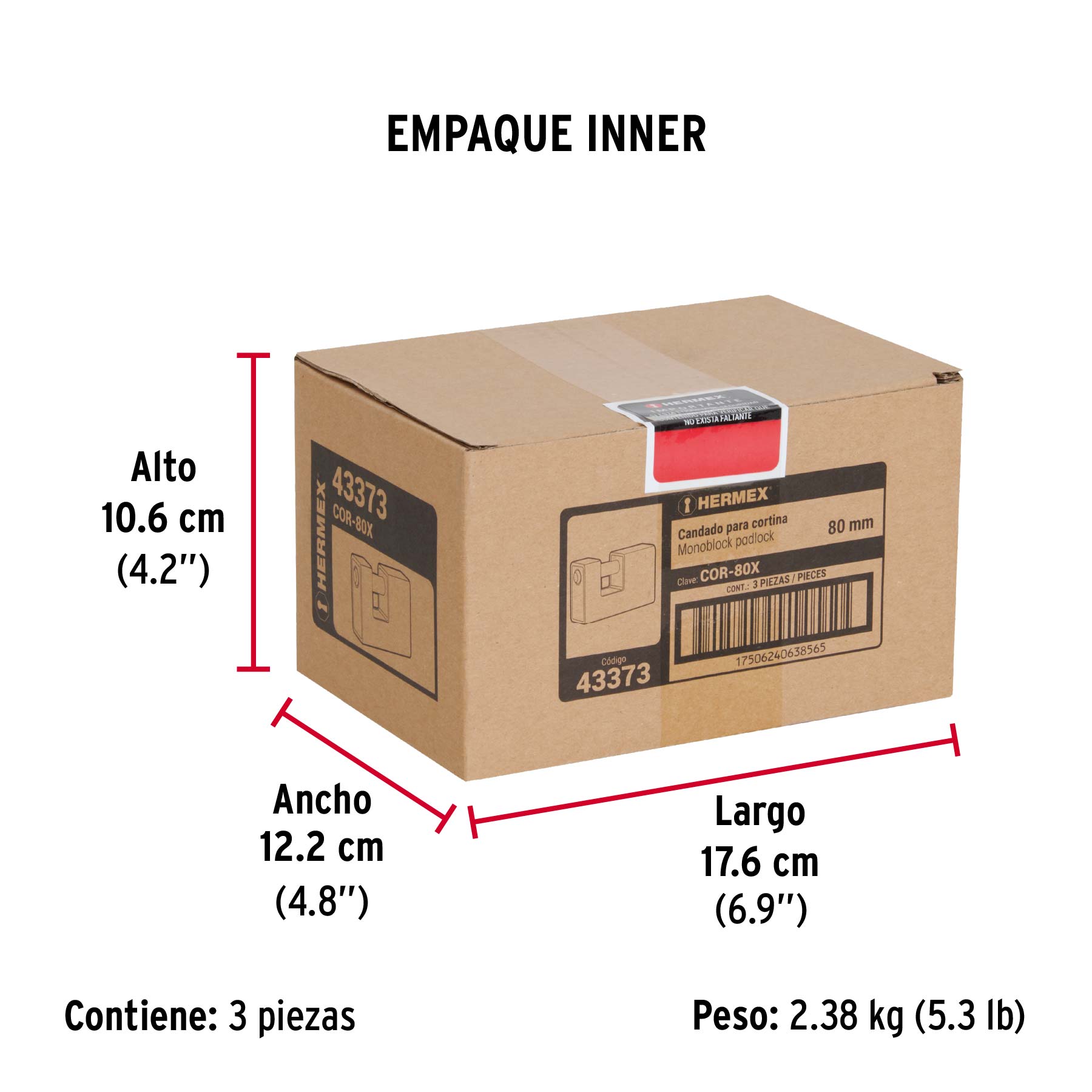 Candado antipalanca, 80mm, blindado, llave tetra, HERMEX - Empaque