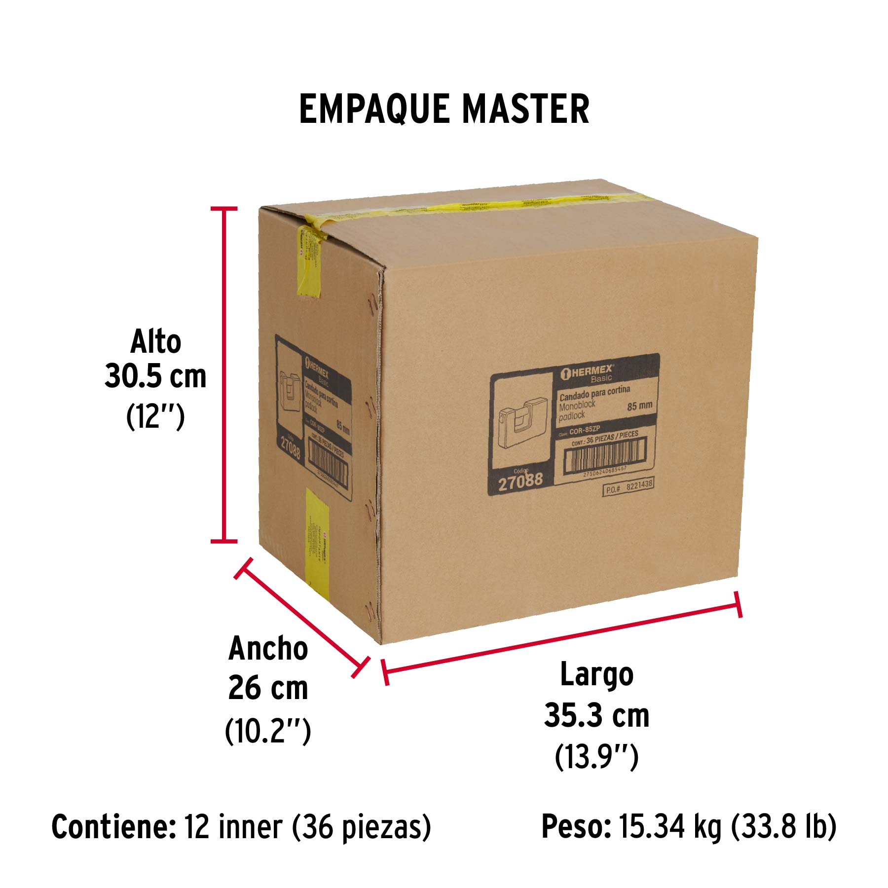 Candado antipalanca 85 mm cuerpo metálico, HERMEX BASIC - Empaque