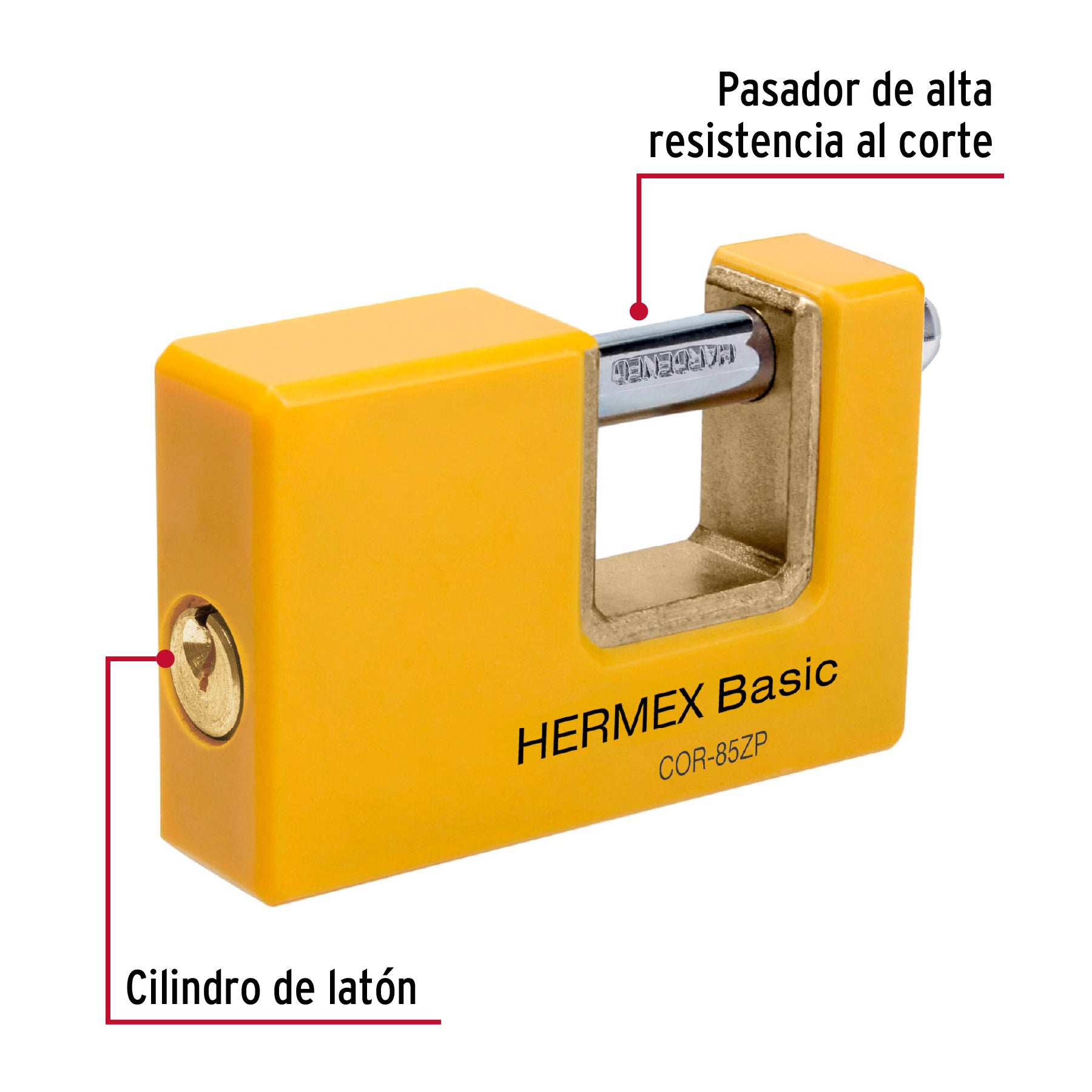 Candado antipalanca 85 mm cuerpo metálico, HERMEX BASIC