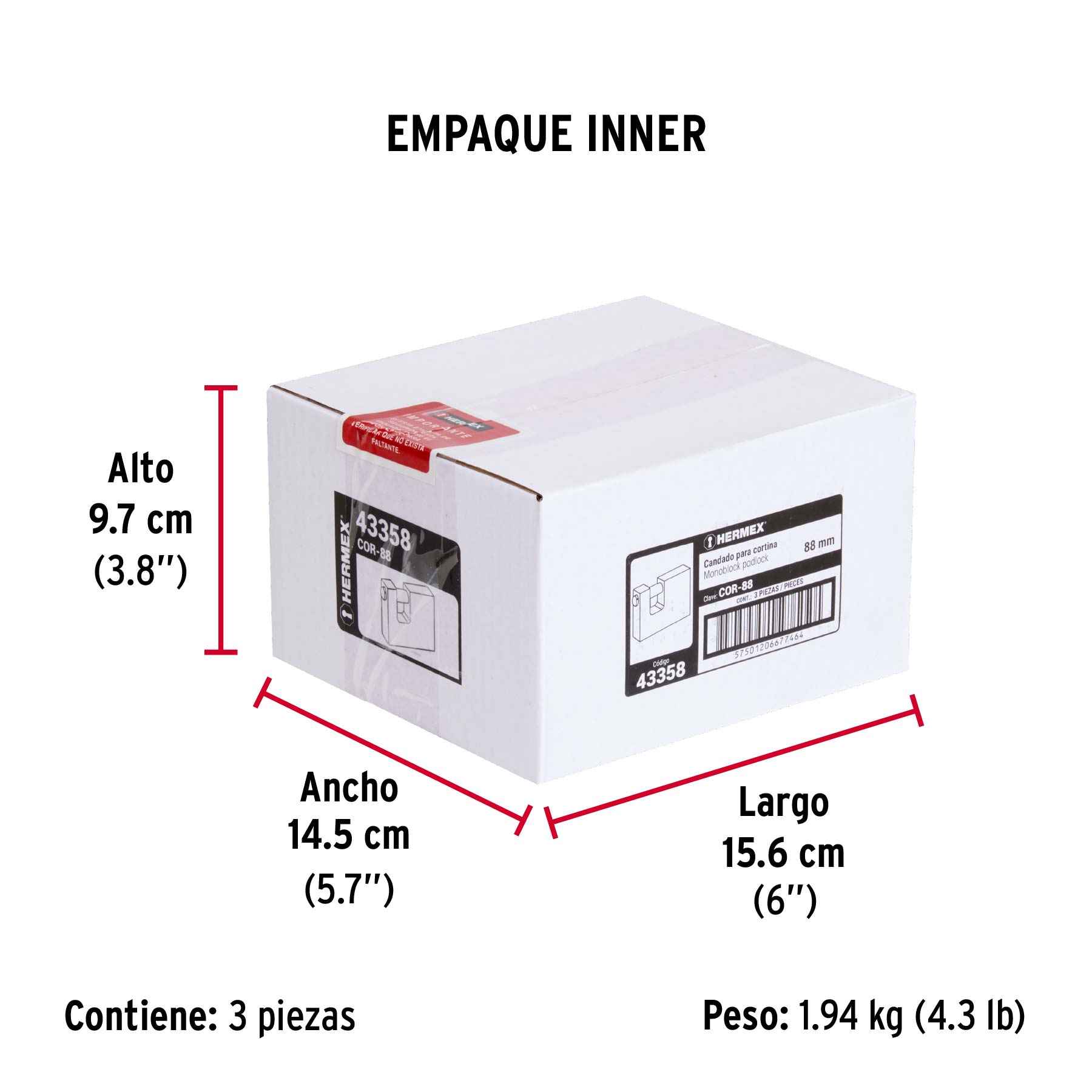 Candado antipalanca, 88mm, cuerpo de latón llave tradicional - Empaque
