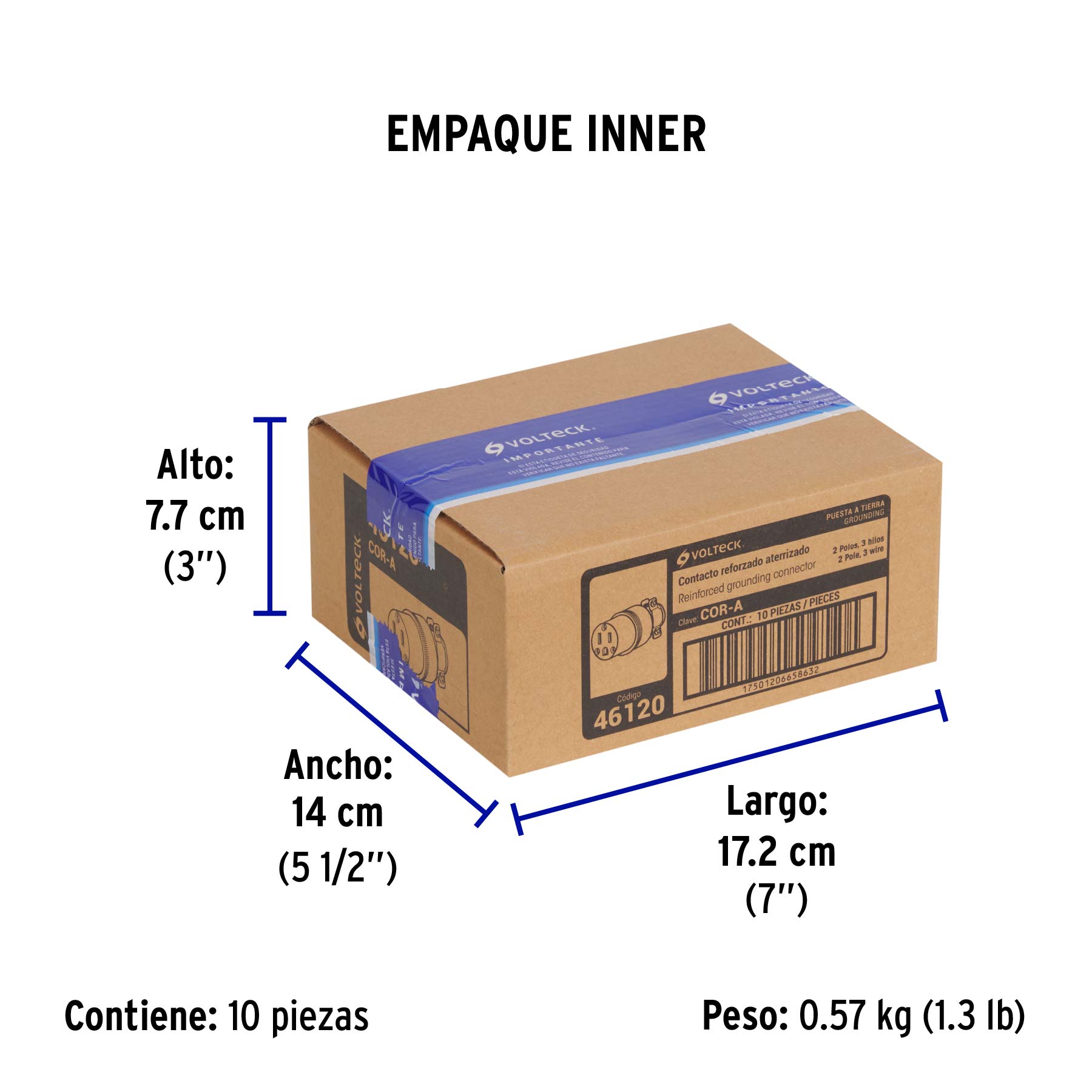 Contacto industrial reforzado aterrizado, 2 polos+tierra - Empaque