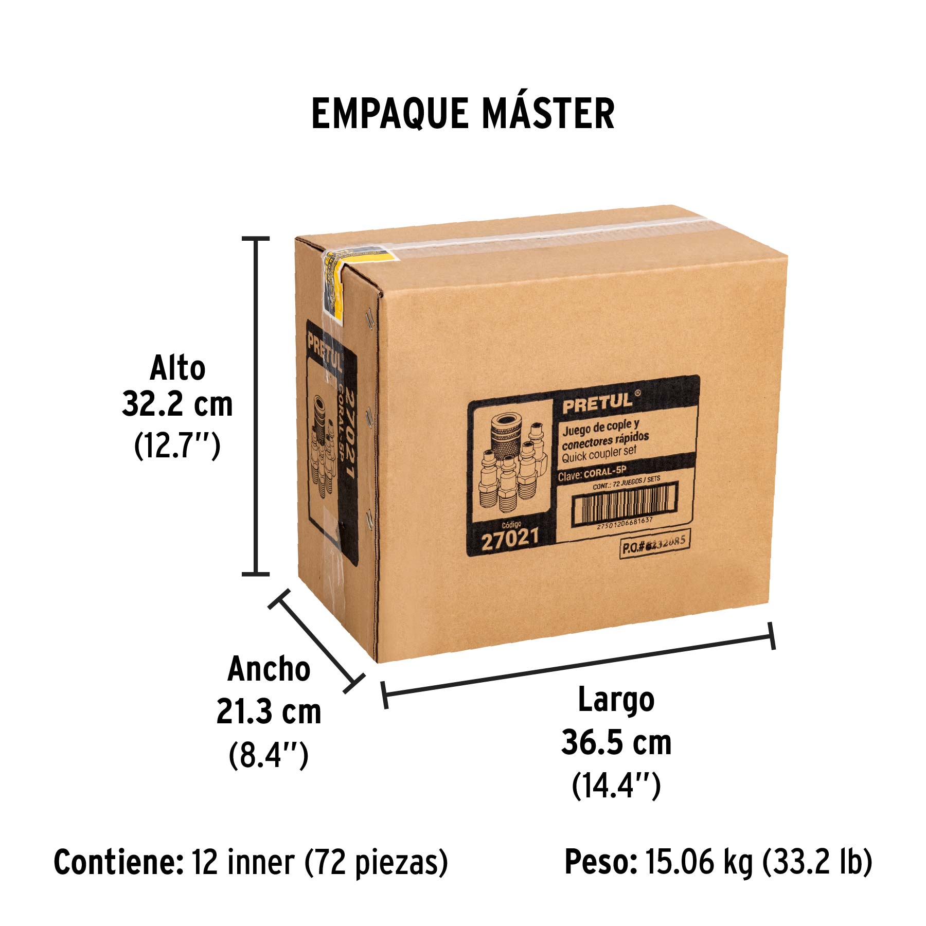 Juego de 4 conectores rápidos y 1 cople, de acero, PRETUL - Empaque