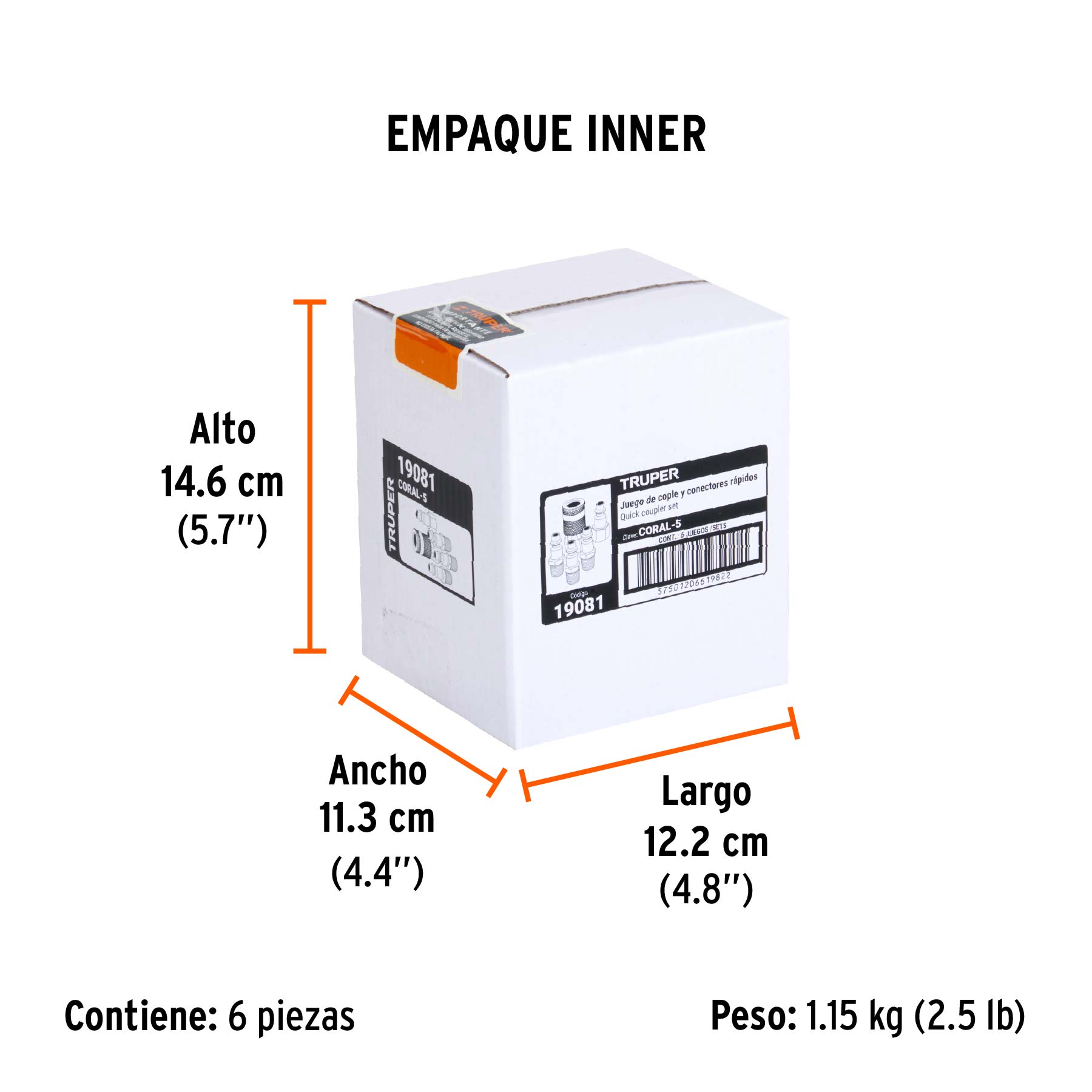 Juego de 4 conectores rápidos y 1 cople, de latón, TRUPER - Empaque