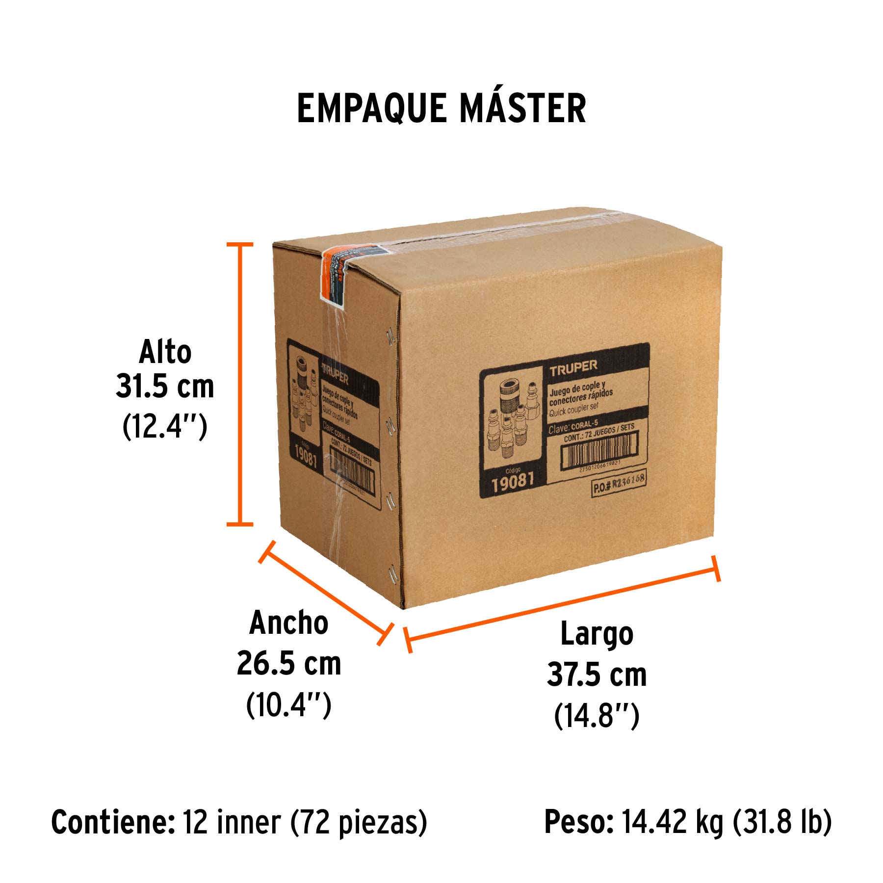 Juego de 4 conectores rápidos y 1 cople, de latón, TRUPER - Empaque