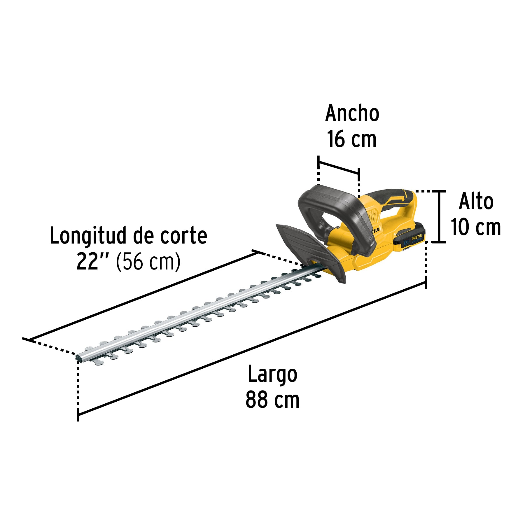 Cortasetos inalámbrico 20V, 1 batería 2Ah, 1 carg. PRETUL