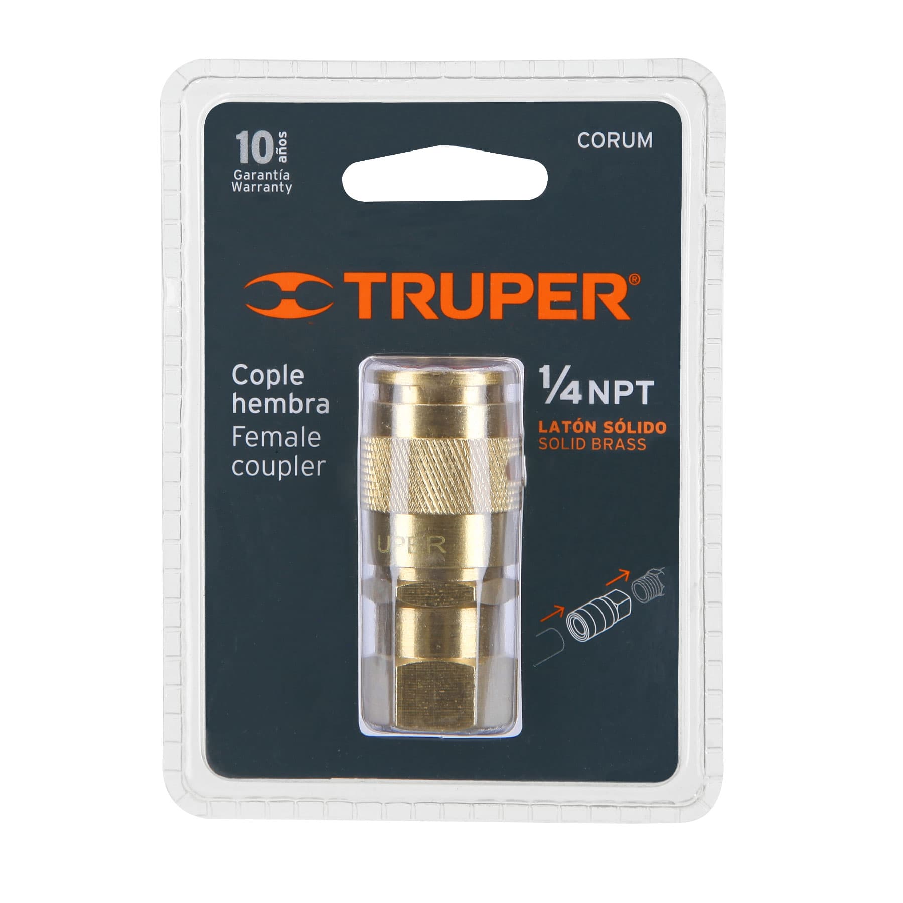 Cople rápido de latón, cuerda 1/4" NPT, TRUPER