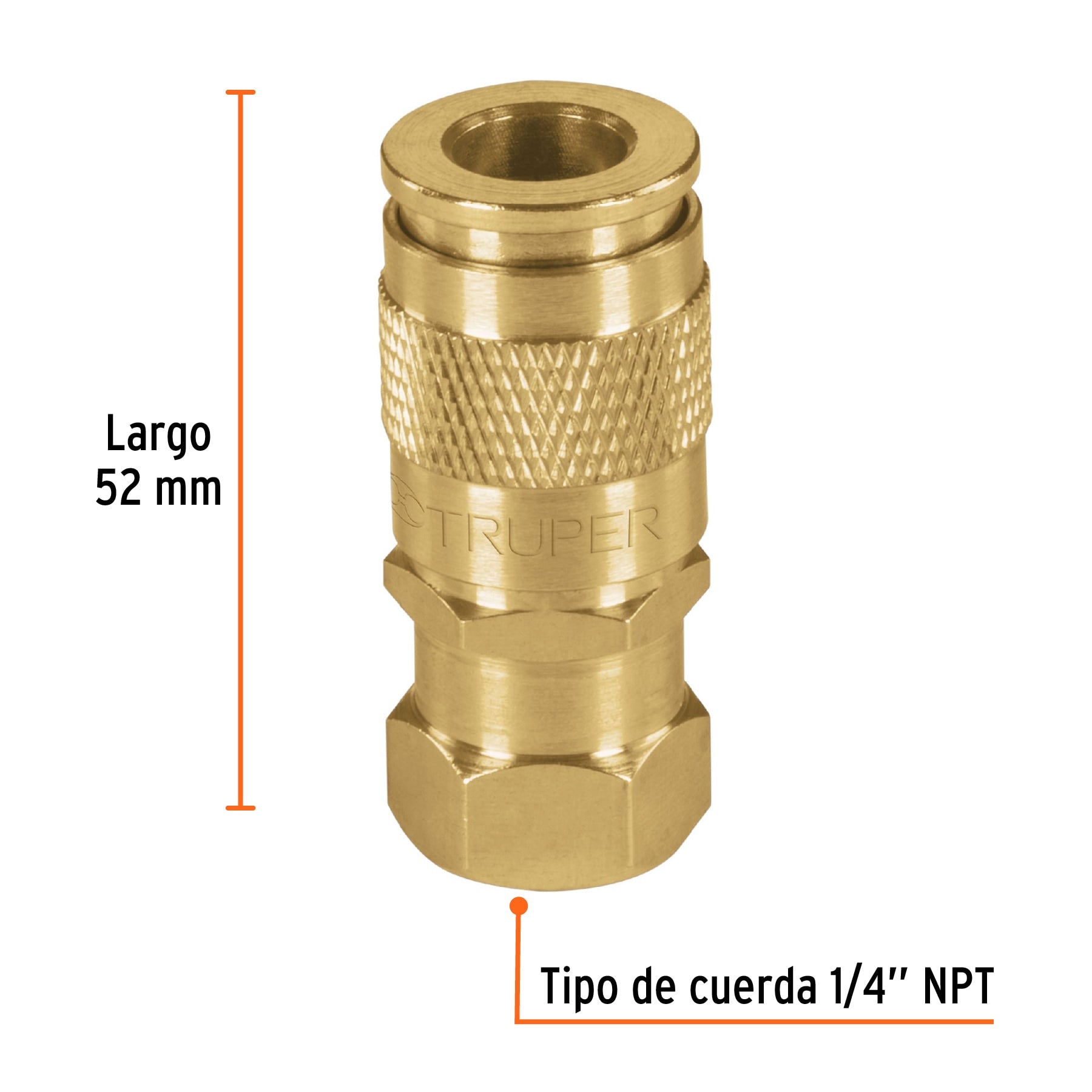 Cople rápido de latón, cuerda 1/4" NPT, TRUPER