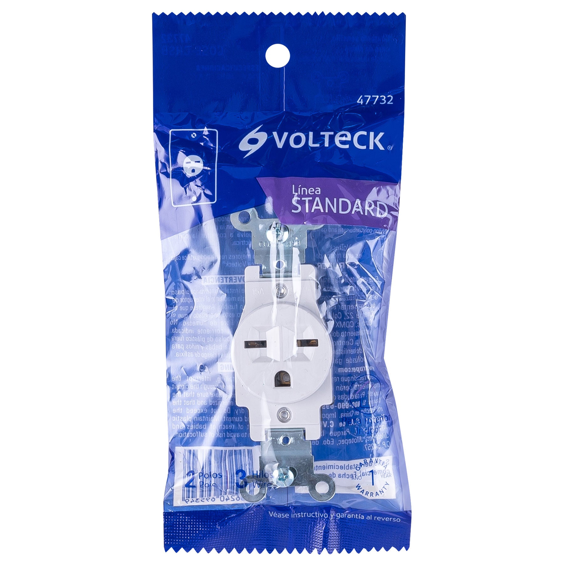 Contacto sencillo, cara de chino, Standard, blanco, VOLTECK