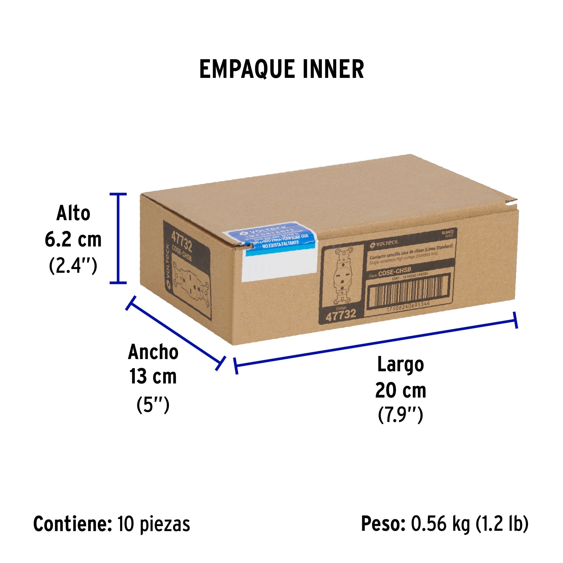 Contacto sencillo, cara de chino, Standard, blanco, VOLTECK - Empaque