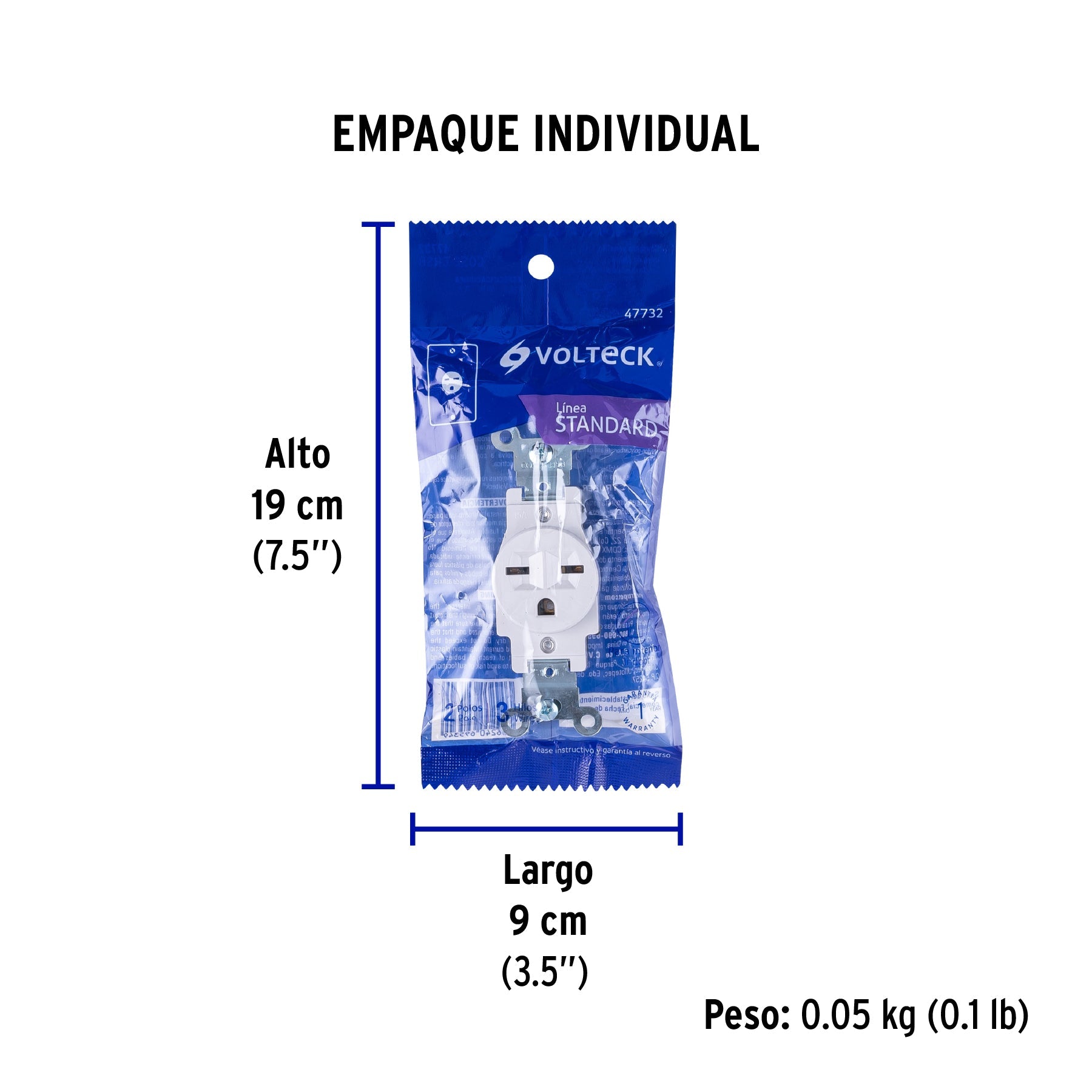 Contacto sencillo, cara de chino, Standard, blanco, VOLTECK - Empaque