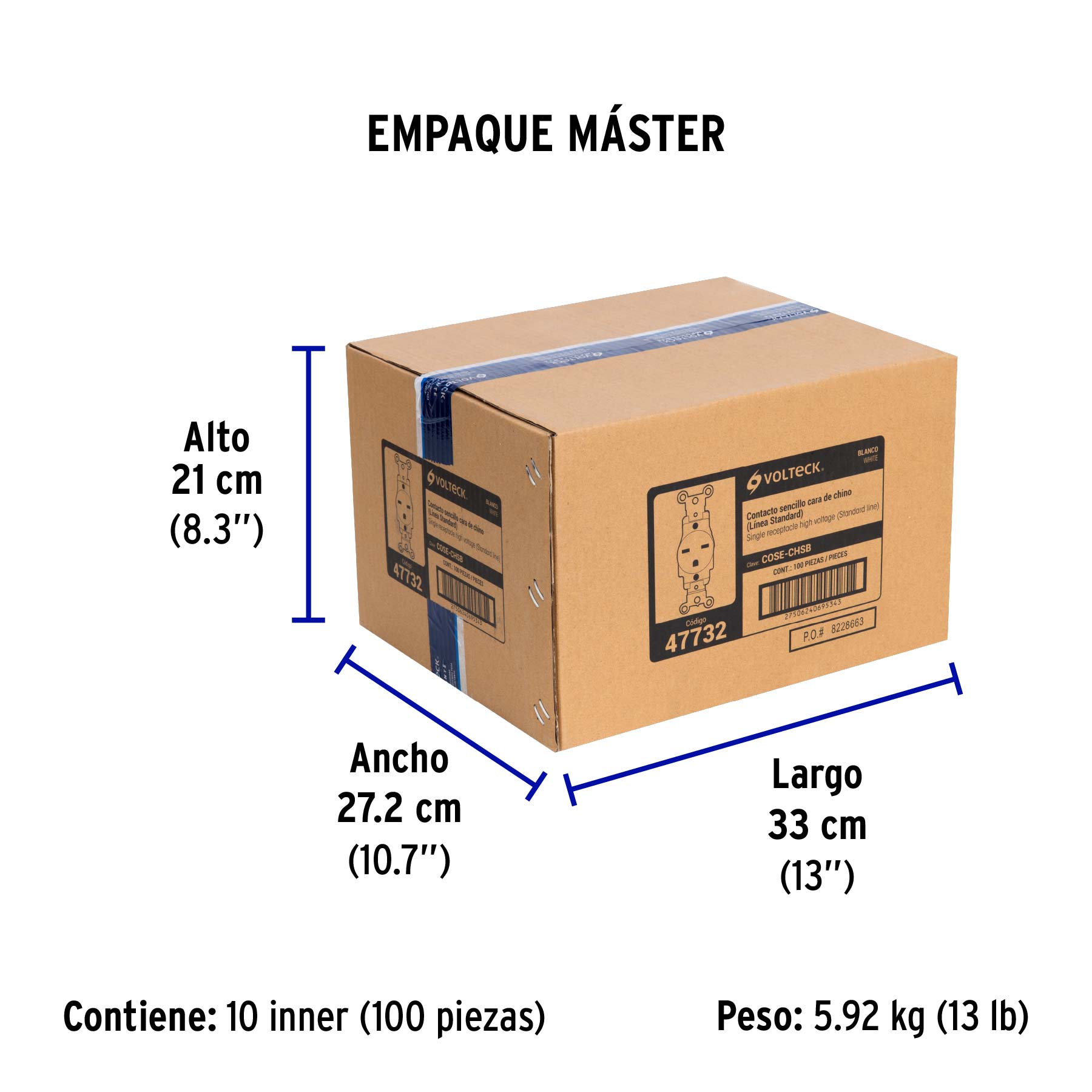 Contacto sencillo, cara de chino, Standard, blanco, VOLTECK - Empaque