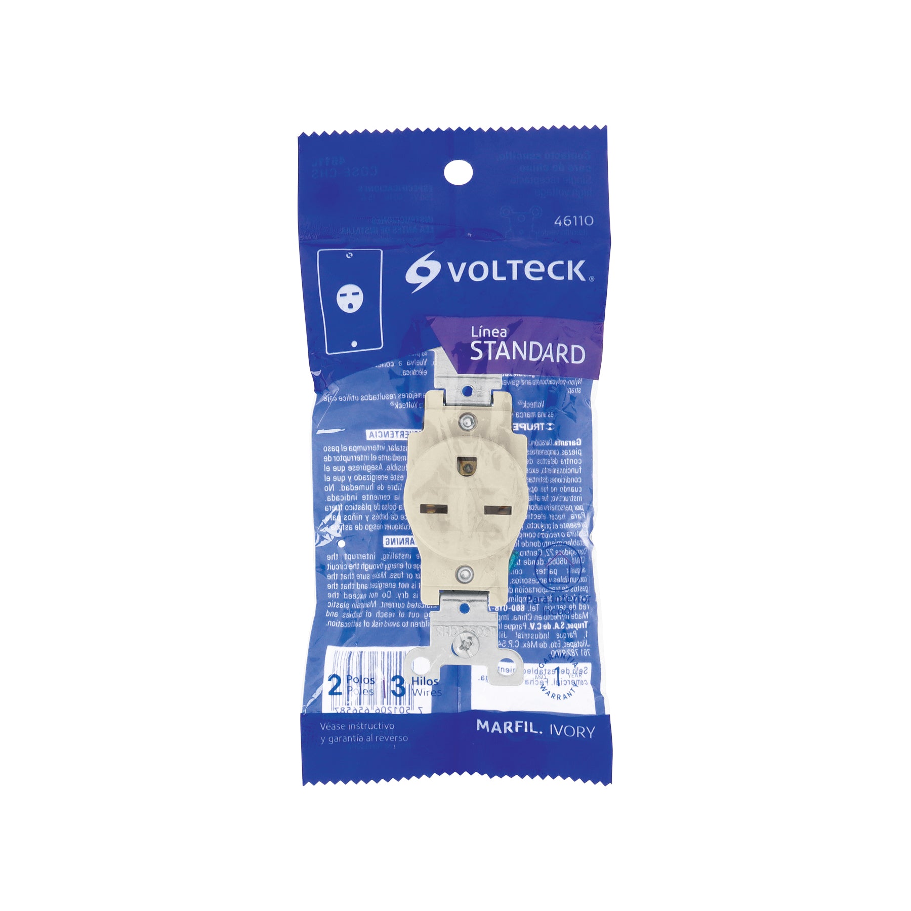 Contacto sencillo, cara de chino, Standard, marfil, VOLTECK