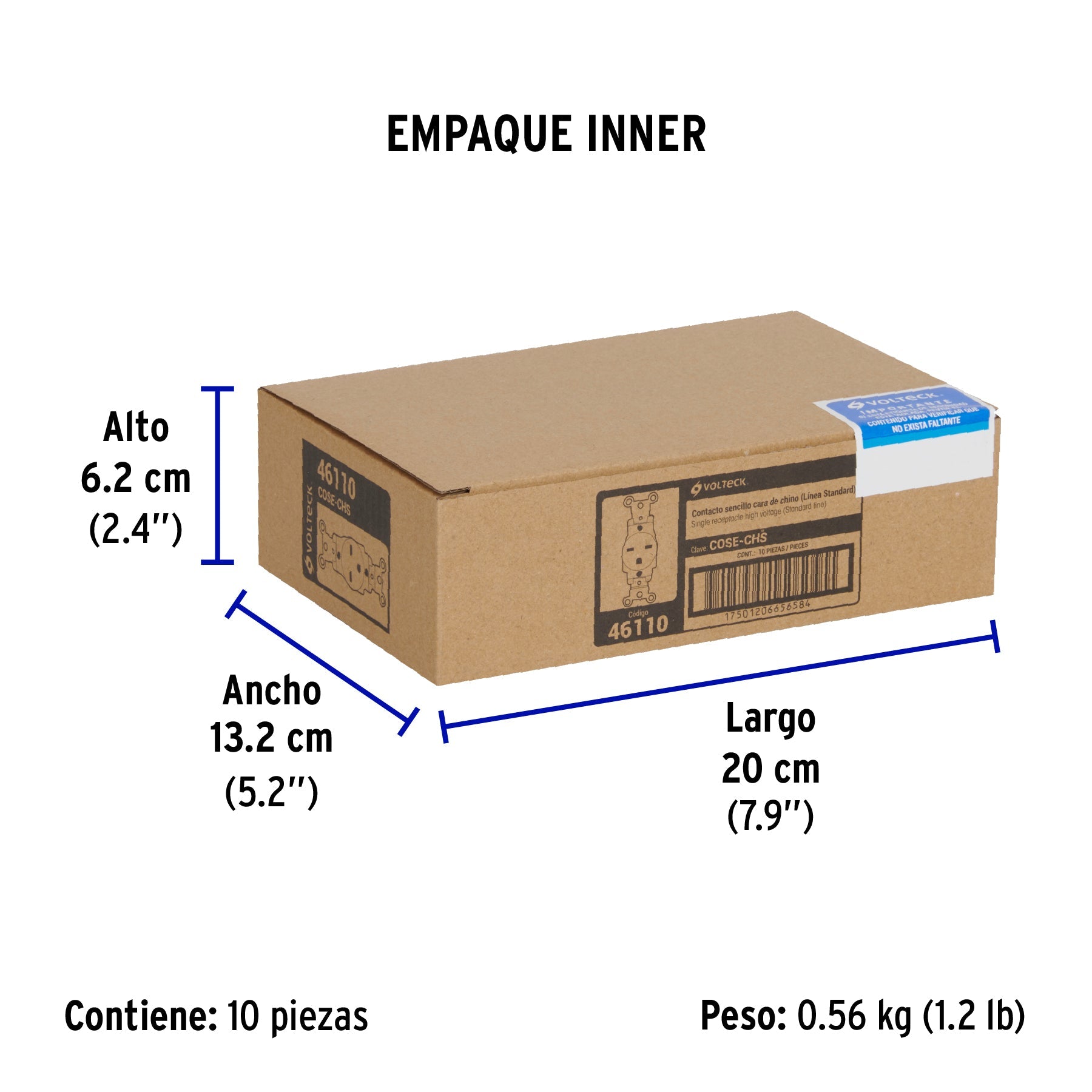 Contacto sencillo, cara de chino, Standard, marfil, VOLTECK - Empaque