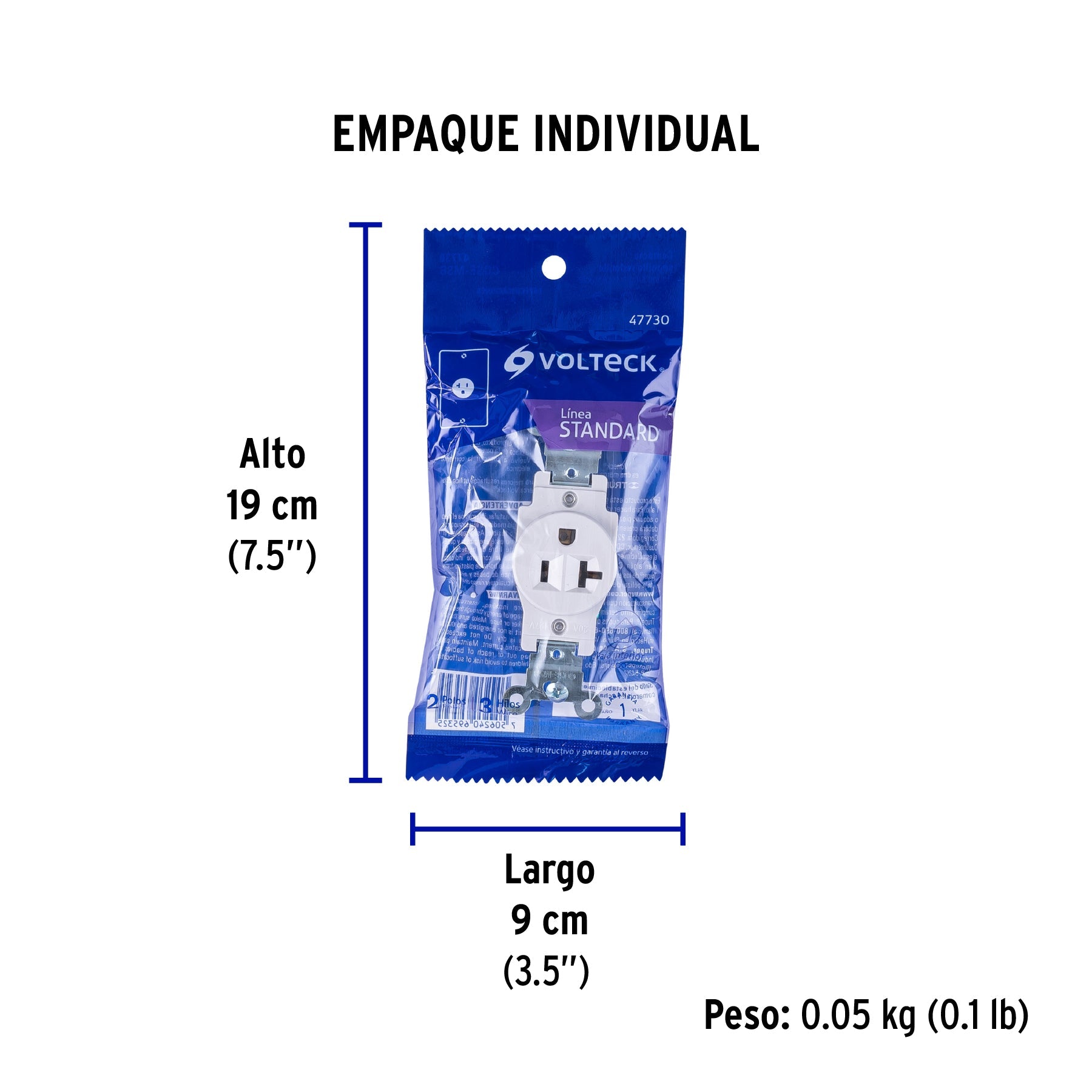 Contacto sencillo, 2 polos 3 hilos, 20 A, Standard, blanco - Empaque