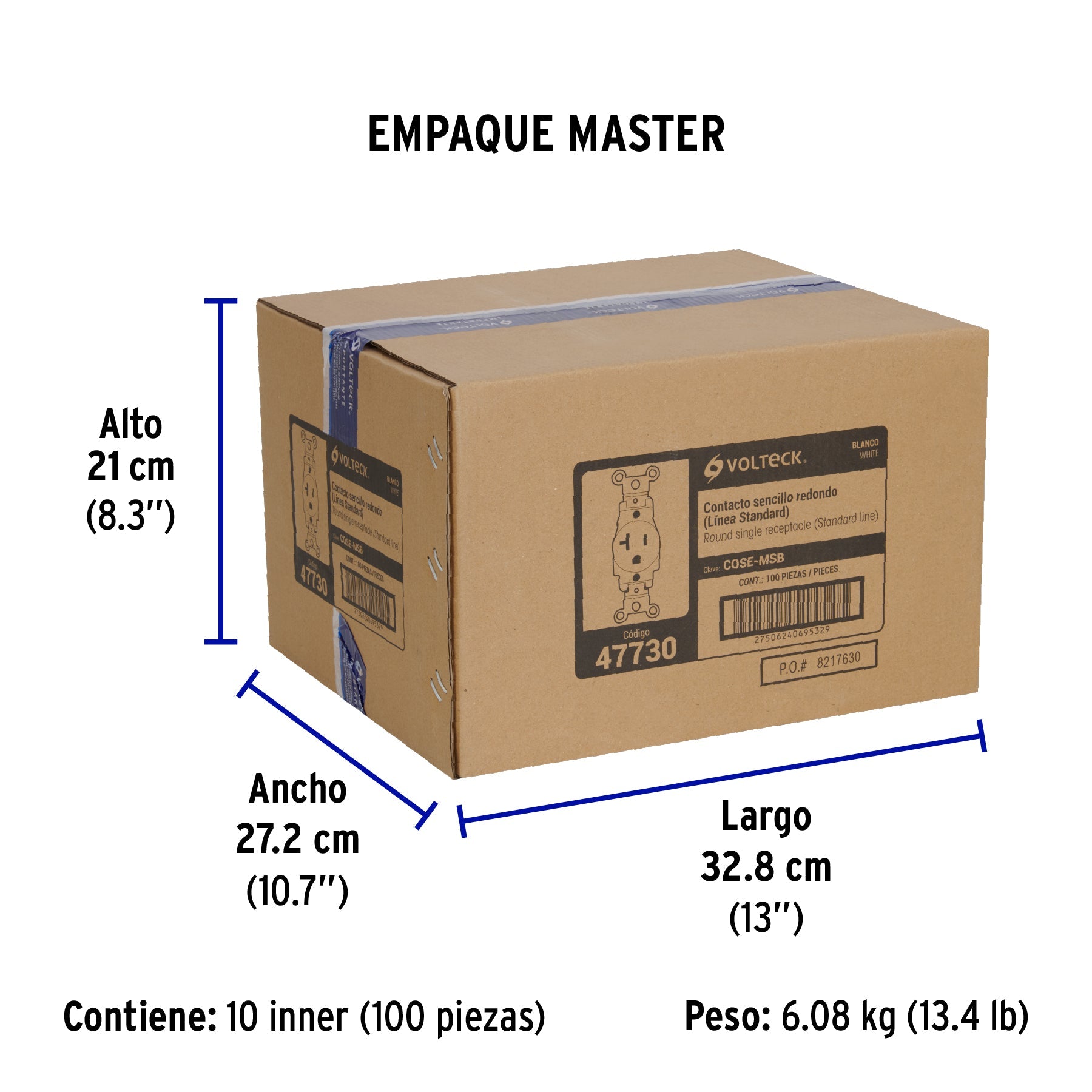Contacto sencillo, 2 polos 3 hilos, 20 A, Standard, blanco - Empaque