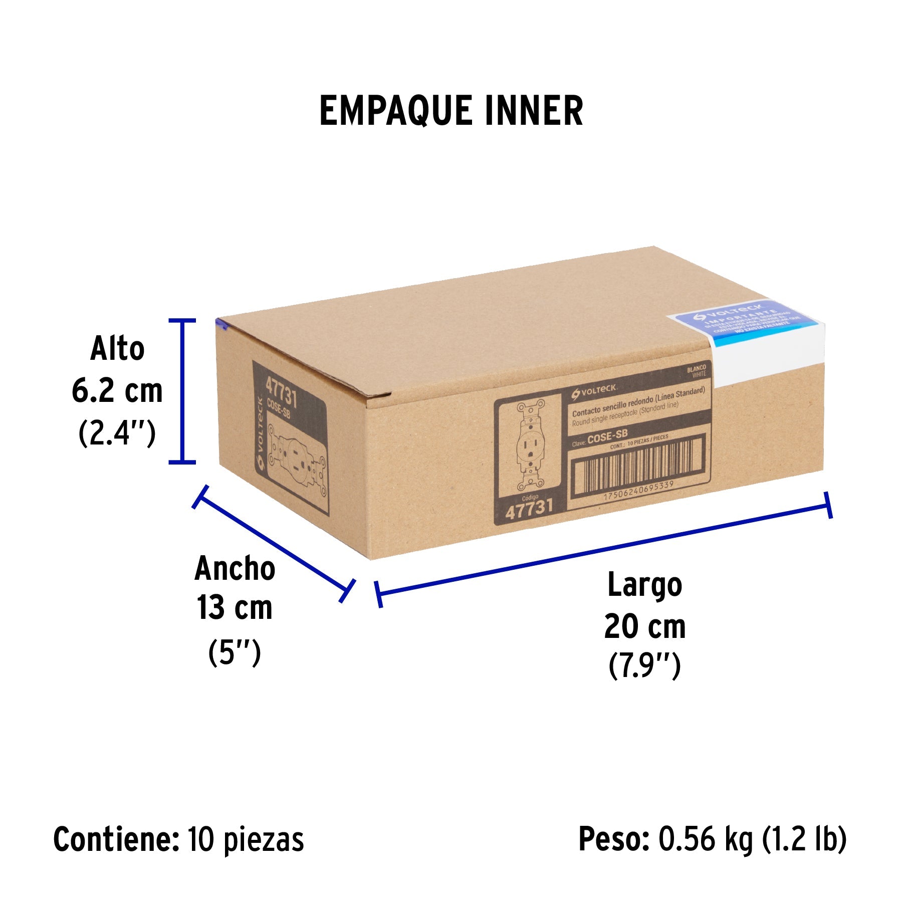 Contacto sencillo, 2 polos 3 hilos, Standard, blanco - Empaque