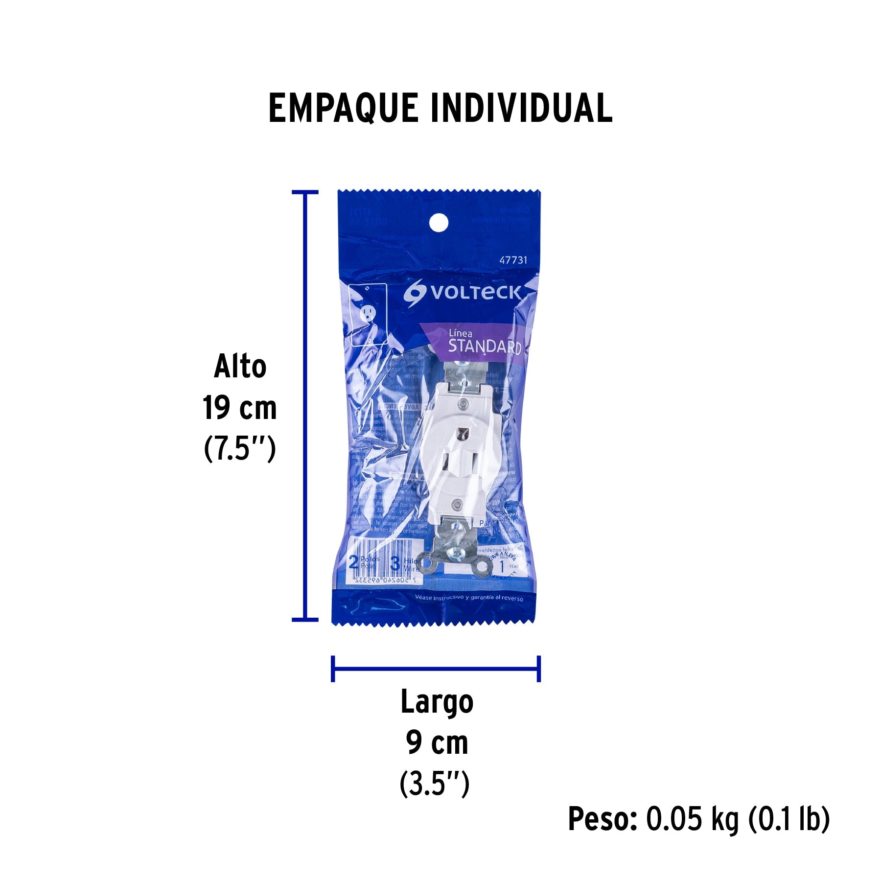 Contacto sencillo, 2 polos 3 hilos, Standard, blanco - Empaque