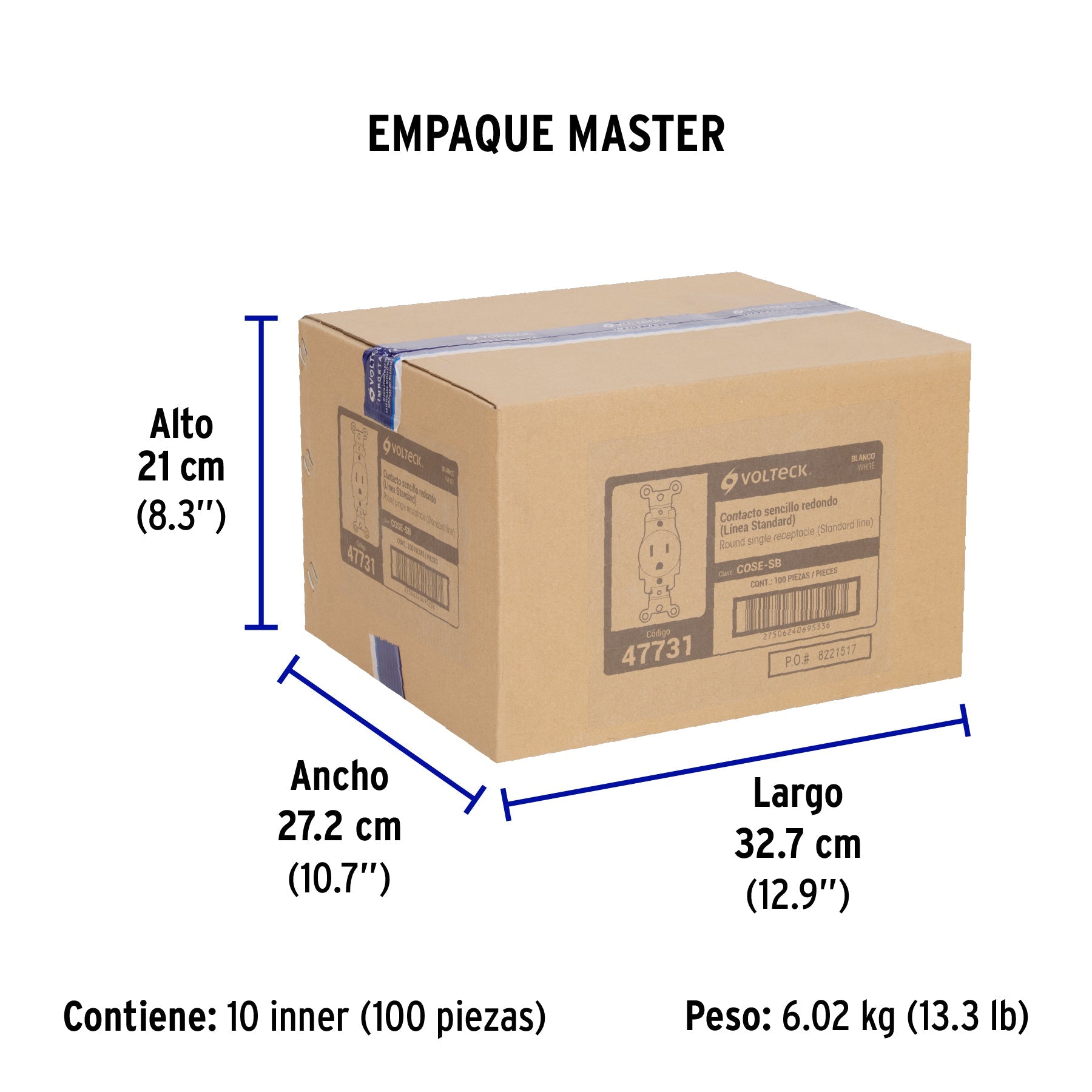 Contacto sencillo, 2 polos 3 hilos, Standard, blanco - Empaque