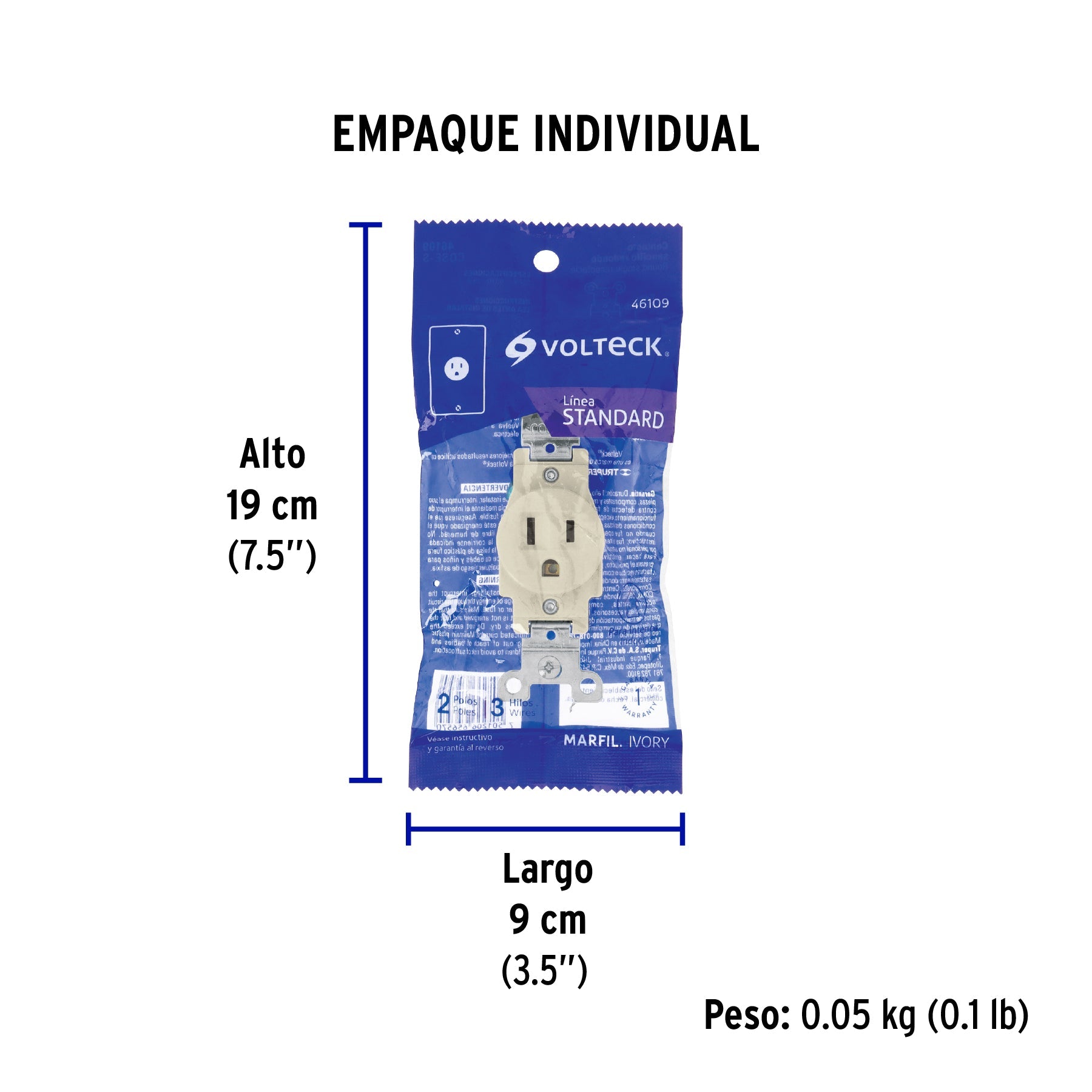 Contacto sencillo, 2 polos 3 hilos, Standard, marfil - Empaque