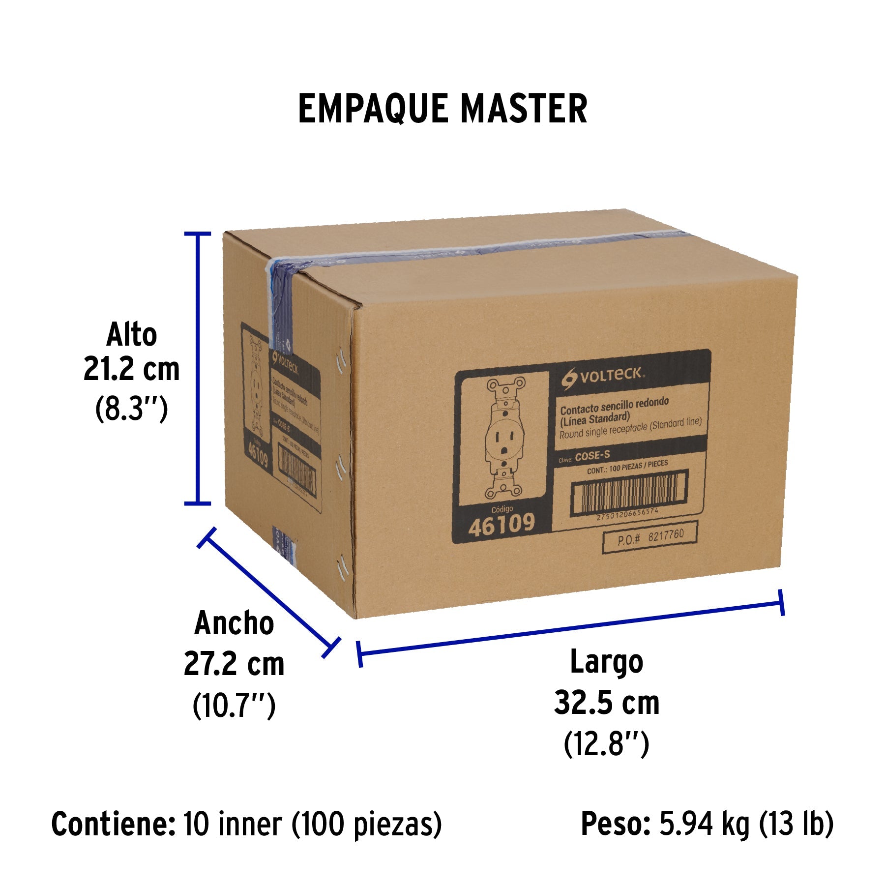 Contacto sencillo, 2 polos 3 hilos, Standard, marfil - Empaque
