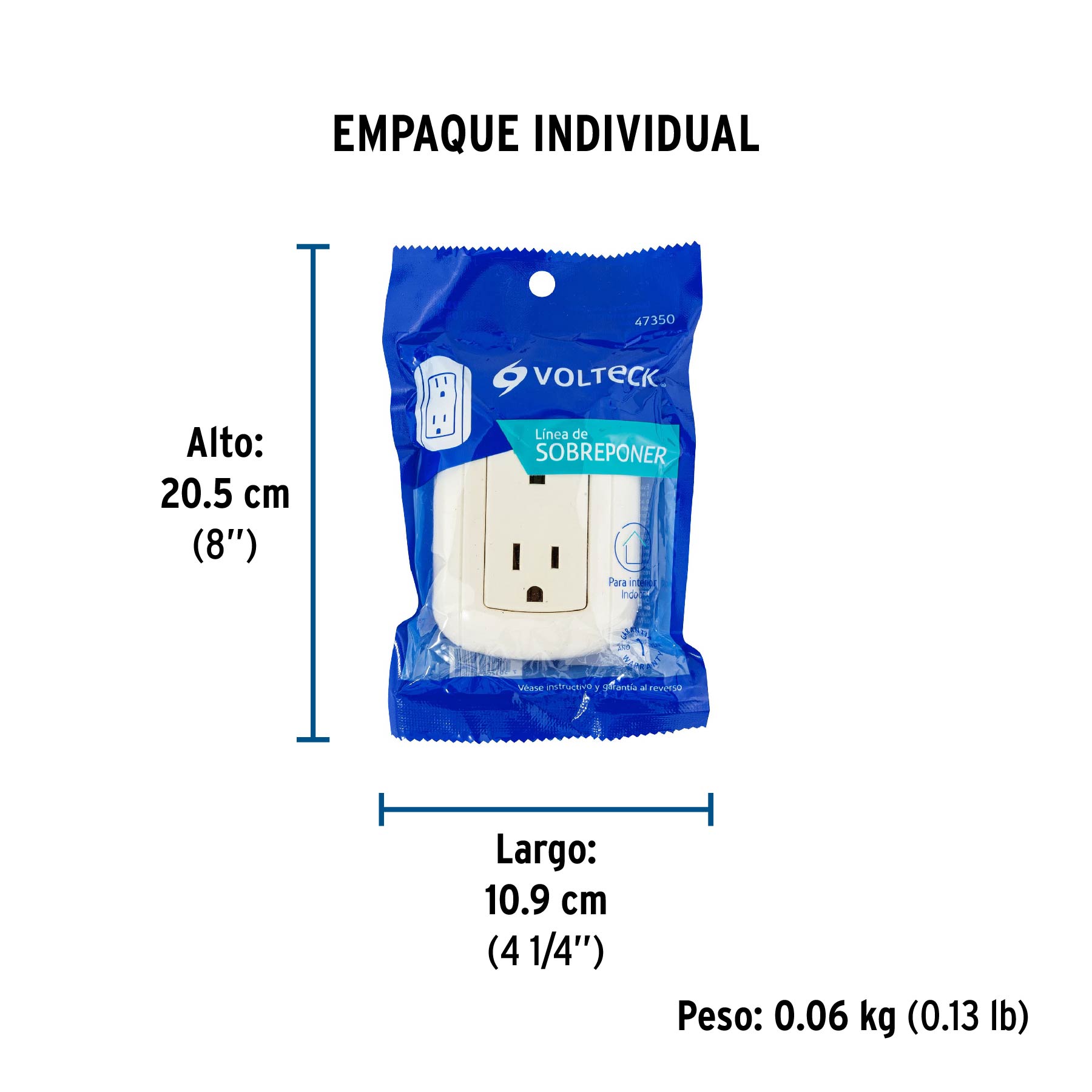 Contacto de sobreponer dúplex 2 polos+ tierra, ABS, VOLTECK - Empaque