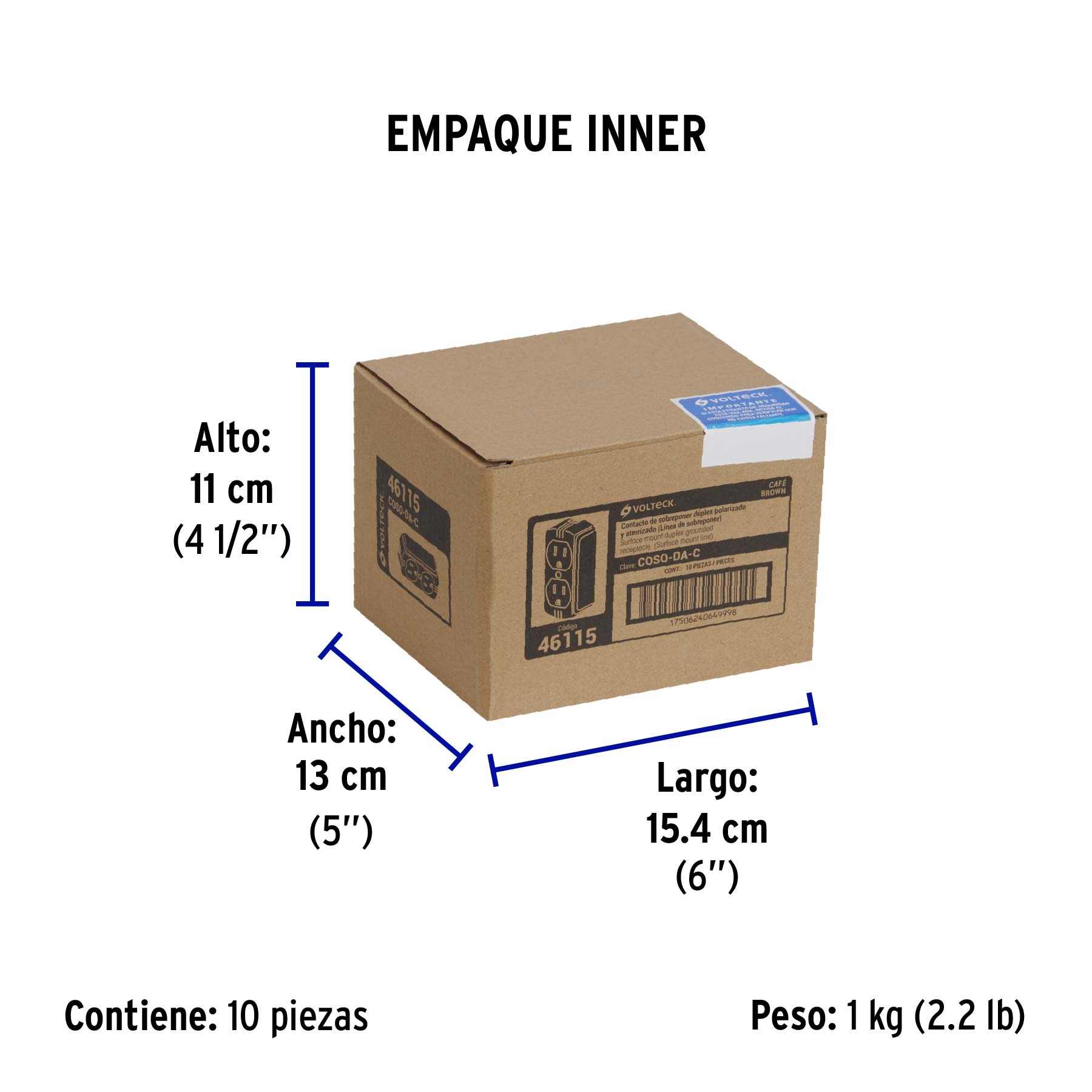 Contacto de sobreponer dúplex 2 polos+ tierra, café, VOLTECK - Empaque