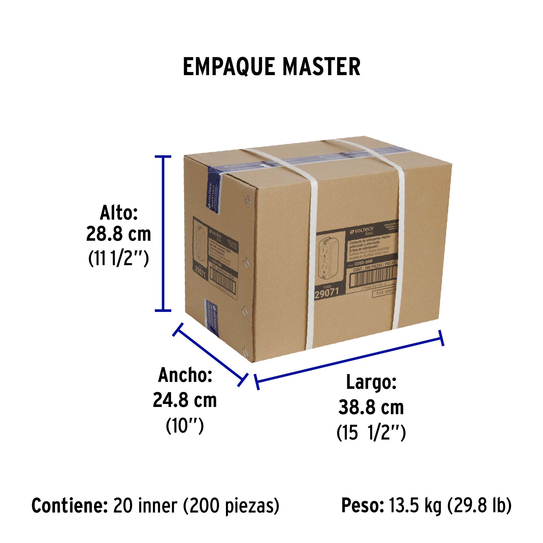 Contacto de sobreponer dúplex 2 polos+tierra, granel, BASIC - Empaque