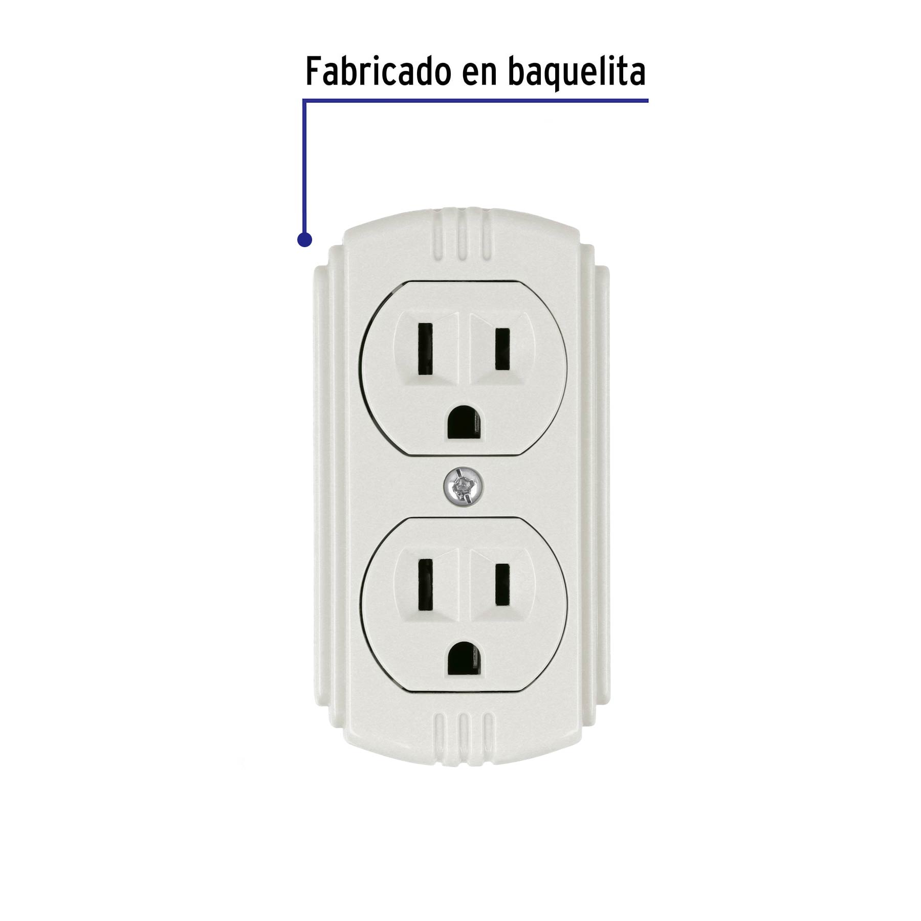 Contacto de sobreponer dúplex, 2 polos+ tierra, baquelita