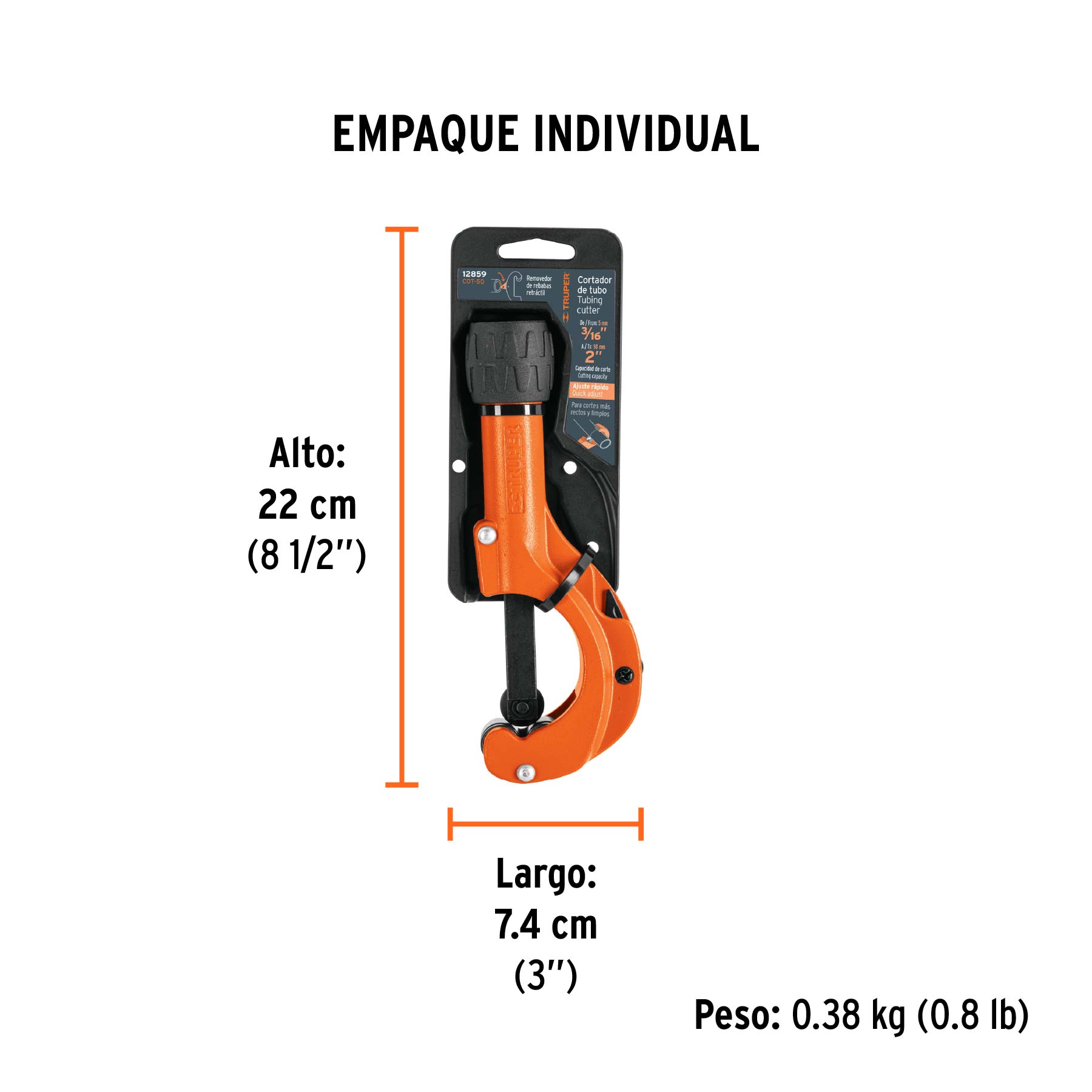 Cortador de tubo de cobre 3/16" a 2" cuchilla 18 mm, TRUPER - Empaque