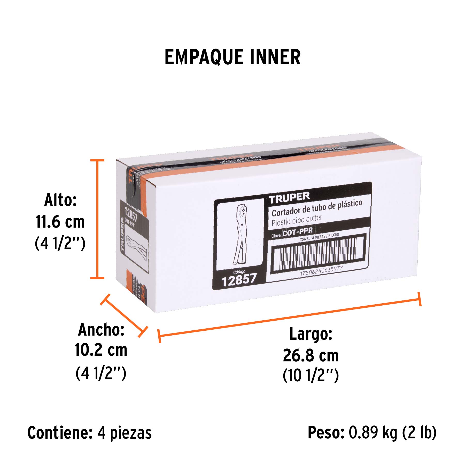 Cortador de tubo plástico, corte 3/4" (19 mm), TRUPER - Empaque
