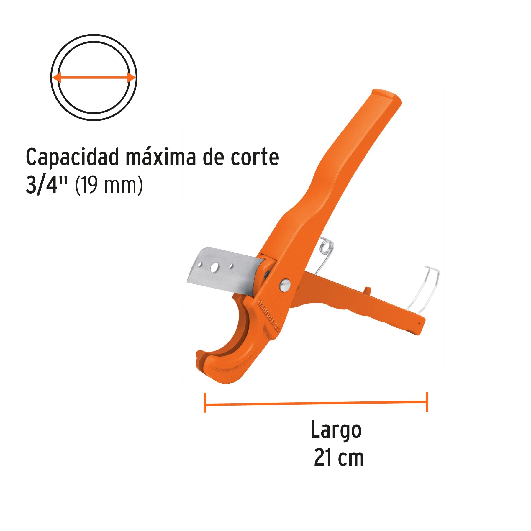 Cortador de tubo plástico, corte 3/4" (19 mm), TRUPER