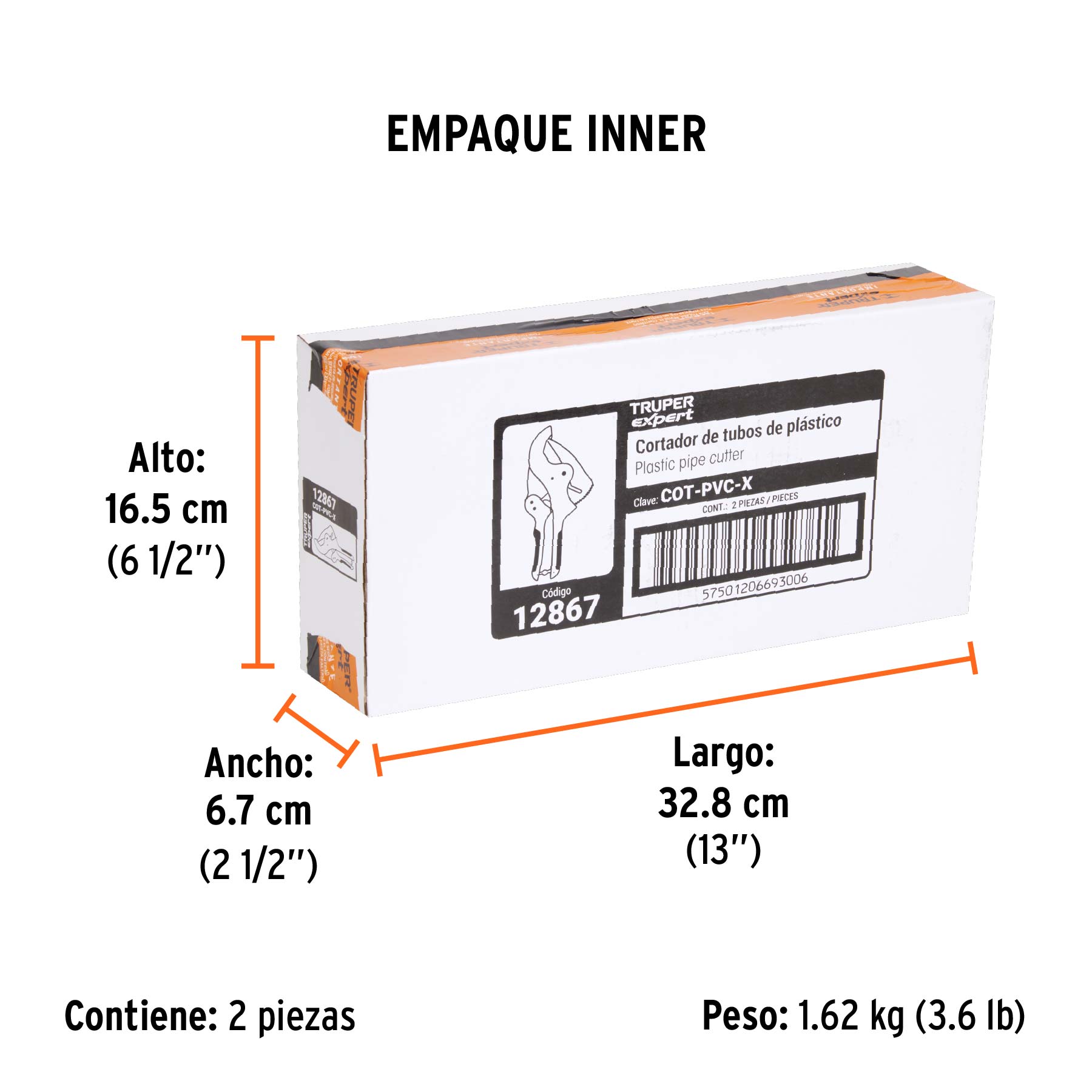 Cortador de tubo plástico, corte 2-1/2" (65 mm), EXPERT - Empaque