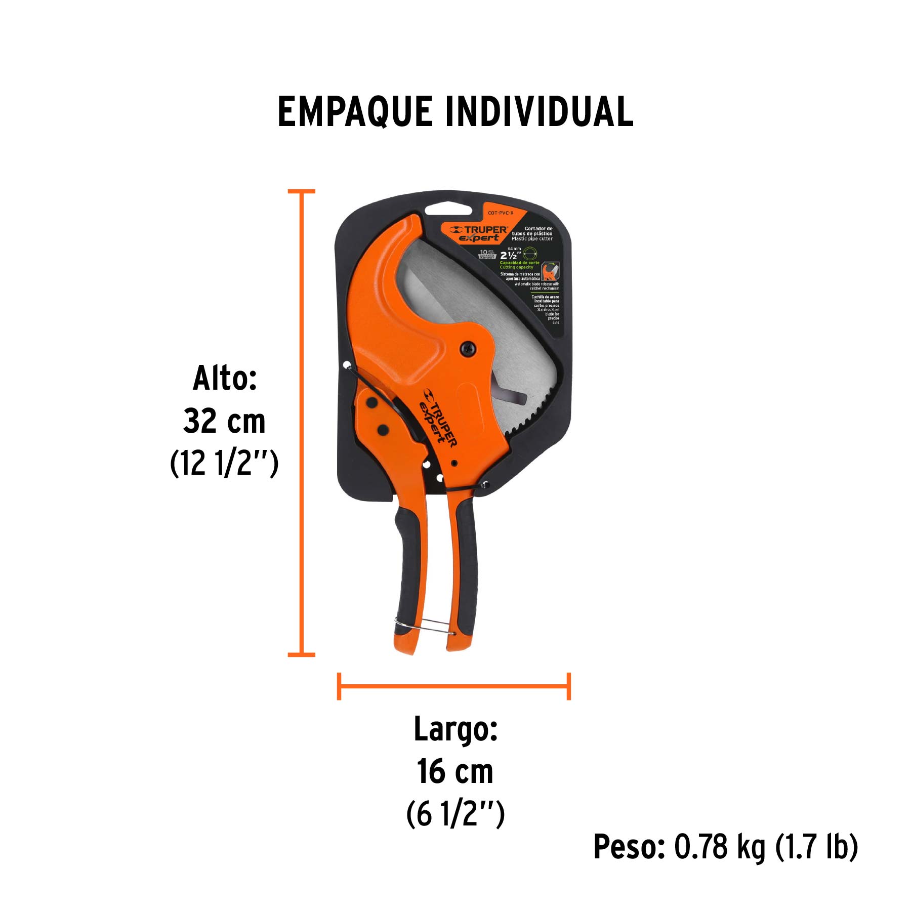 Cortador de tubo plástico, corte 2-1/2" (65 mm), EXPERT - Empaque