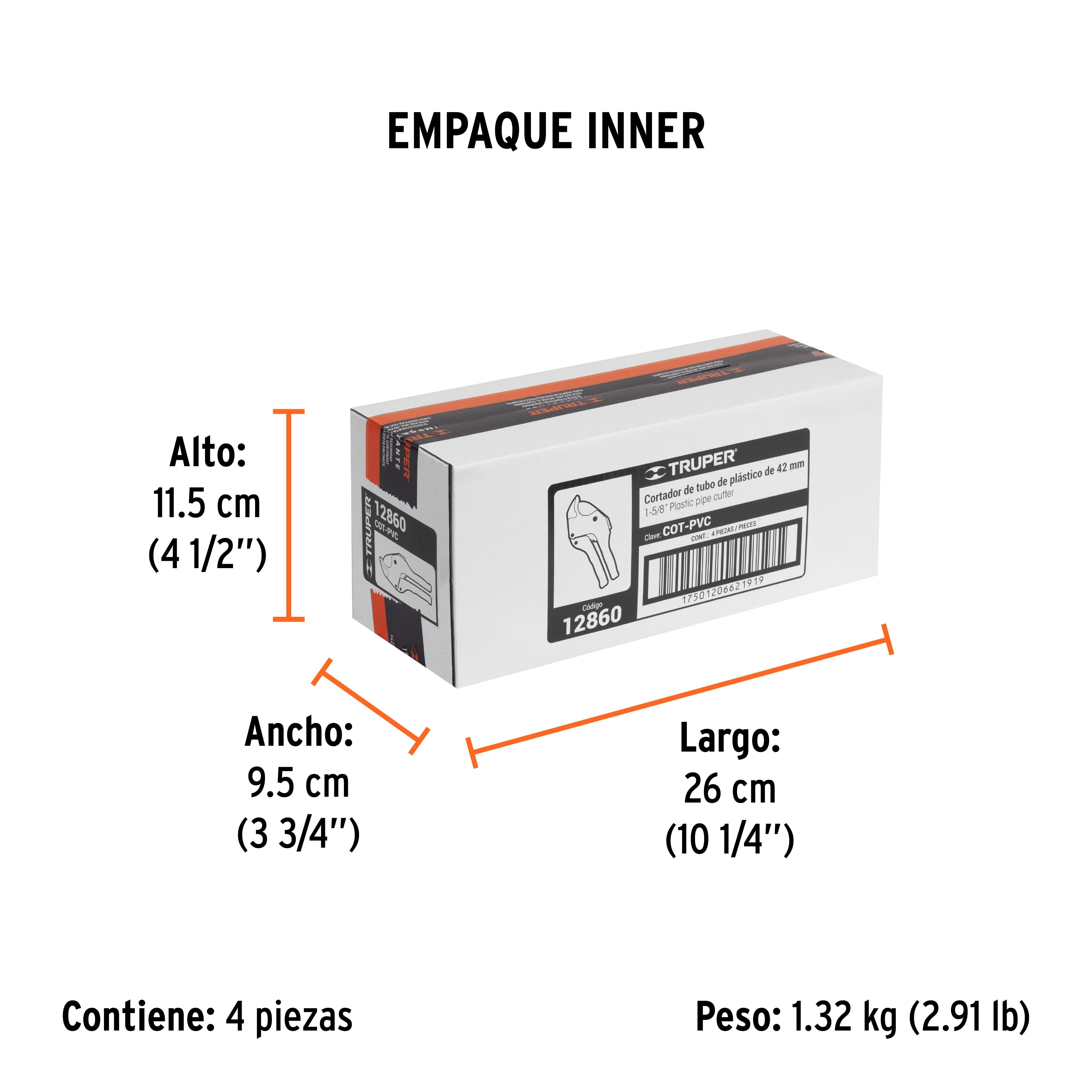 Cortador de tubo plástico, corte 1-5/8" (41 mm), TRUPER - Empaque