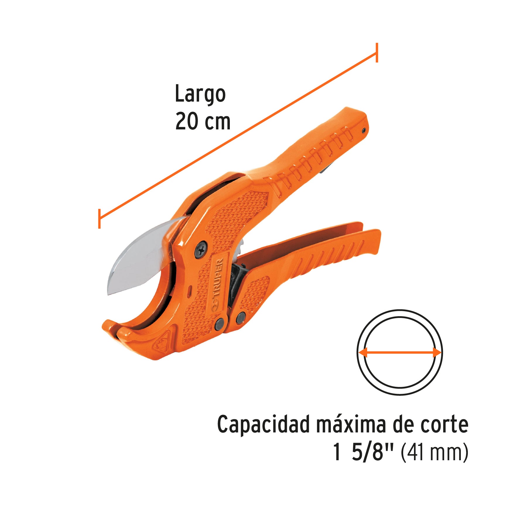 Cortador de tubo plástico, corte 1-5/8" (41 mm), TRUPER