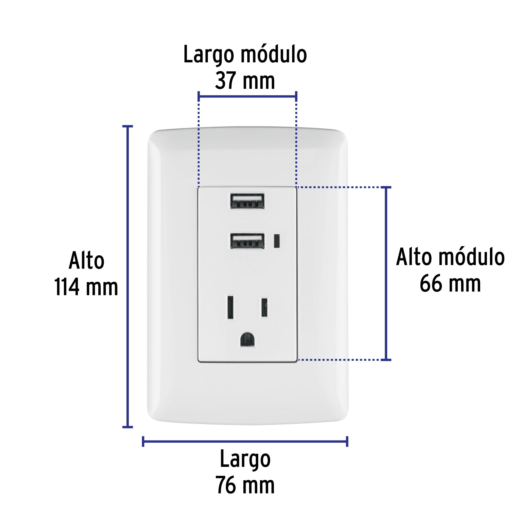 Contacto aterrizado + 2 puertos USB, blanco, línea Italiana