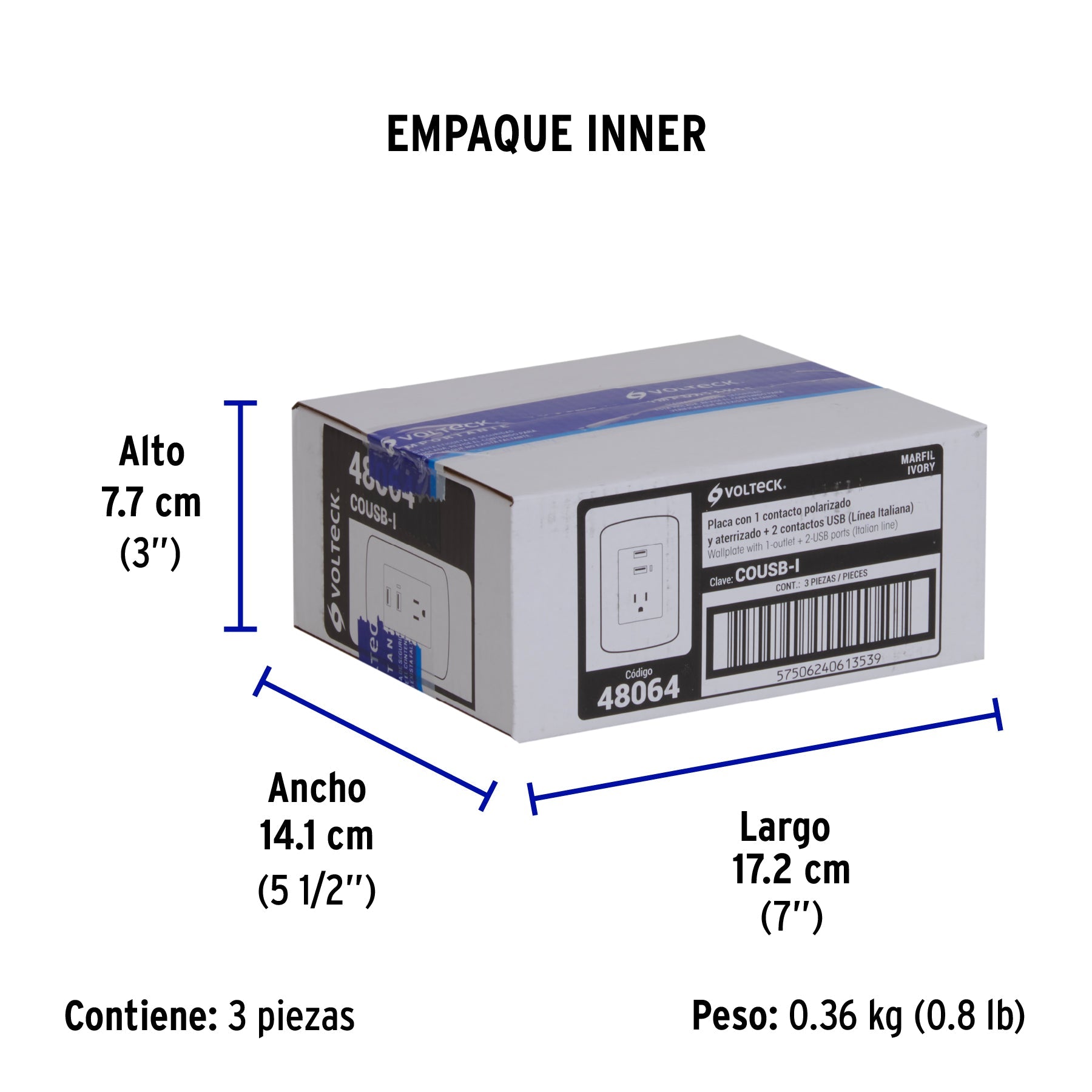 Contacto aterrizado + 2 puertos USB, marfil, línea Italiana - Empaque