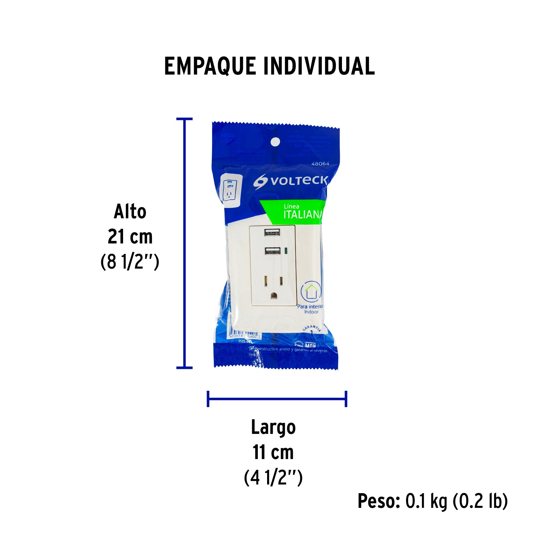 Contacto aterrizado + 2 puertos USB, marfil, línea Italiana - Empaque