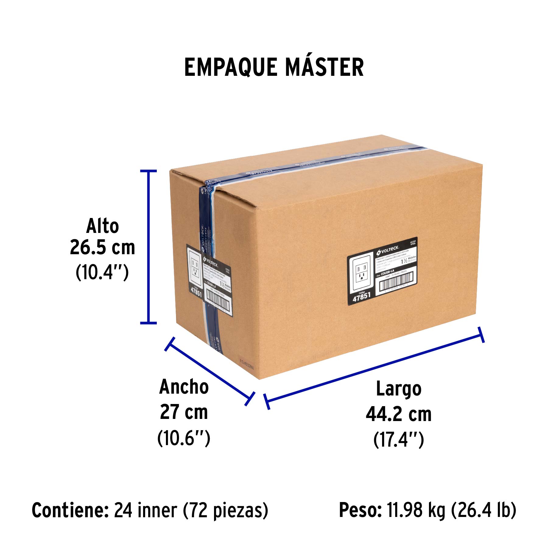 Placa armada acero contacto y 2 puertos USB 1.5 mód, Lisboa - Empaque