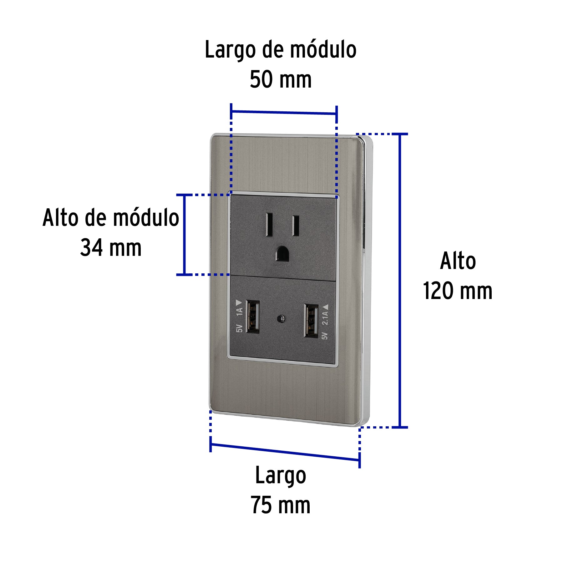 Placa armada acero contacto y 2 puertos USB 1.5 mód, Lisboa