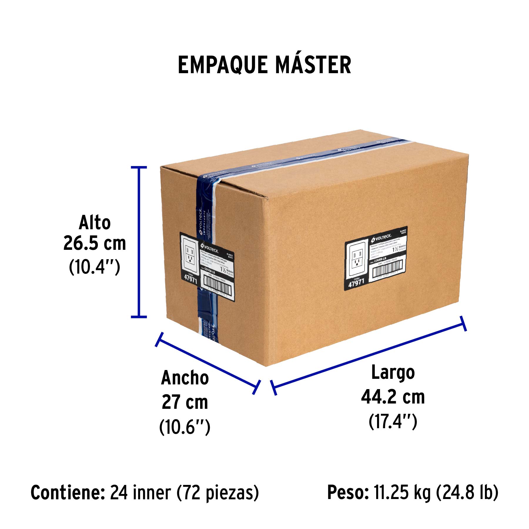 Placa armada blanca contacto y 2 puertos USB 1.5 mód, Lisboa - Empaque