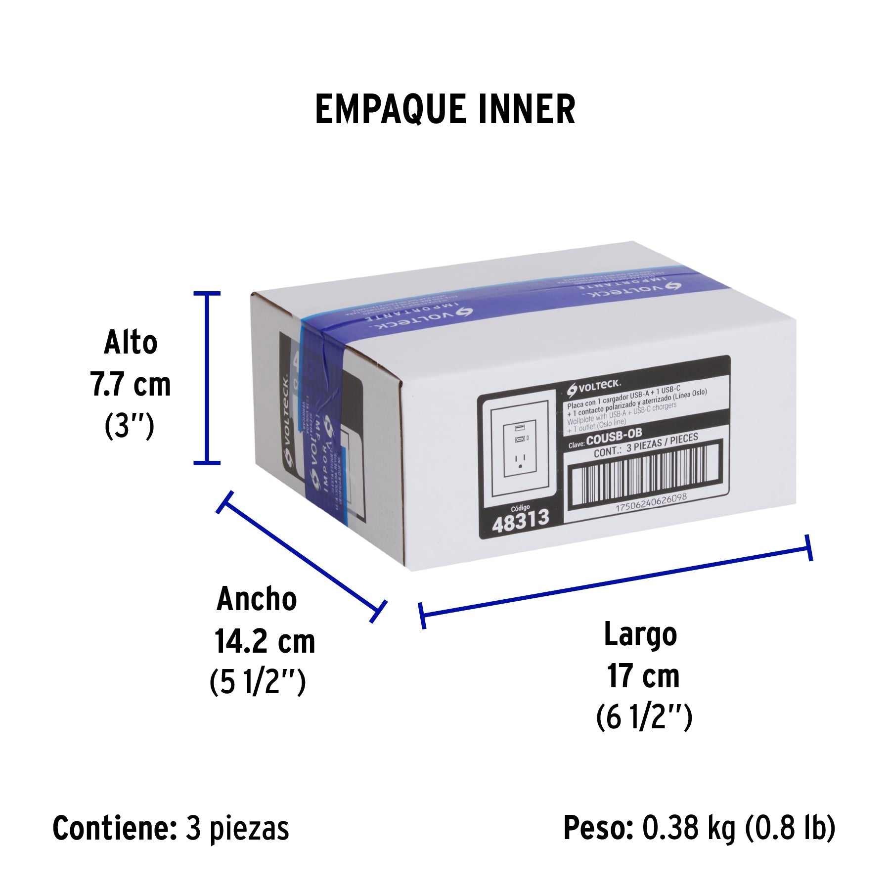Contacto 2polos + tierra con 2 puertos USB, Oslo, blanco - Empaque