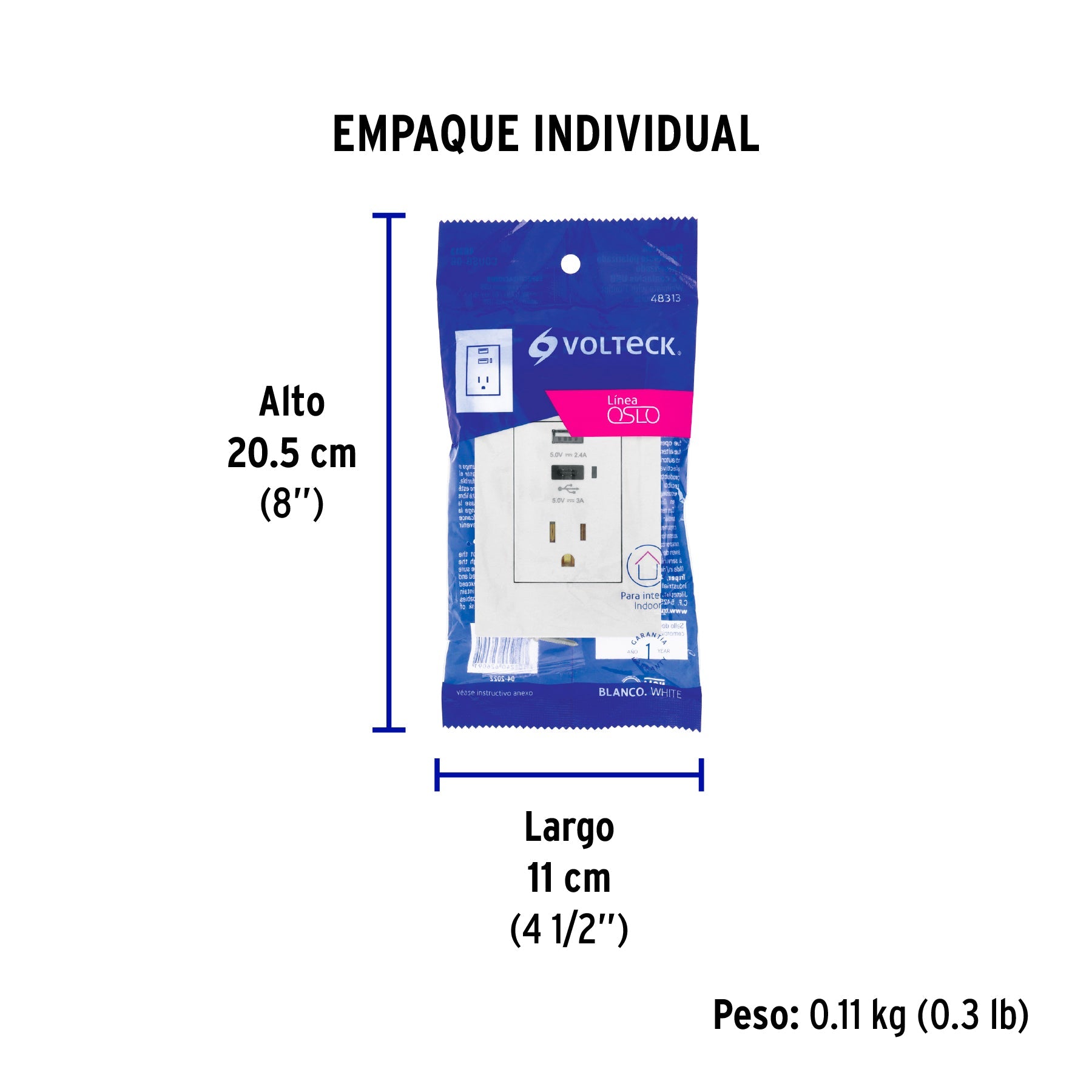 Contacto 2polos + tierra con 2 puertos USB, Oslo, blanco - Empaque