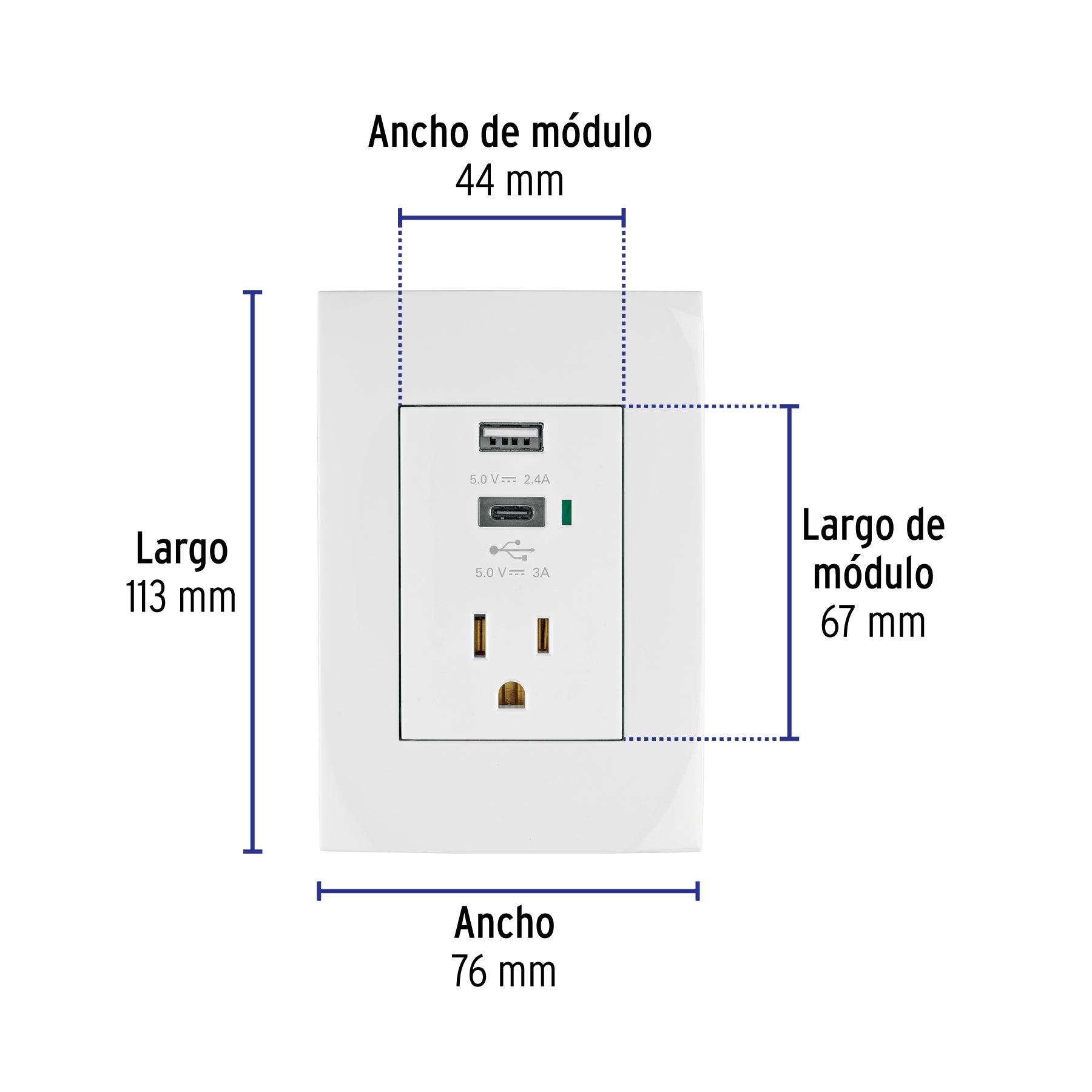 Contacto 2polos + tierra con 2 puertos USB, Oslo, blanco