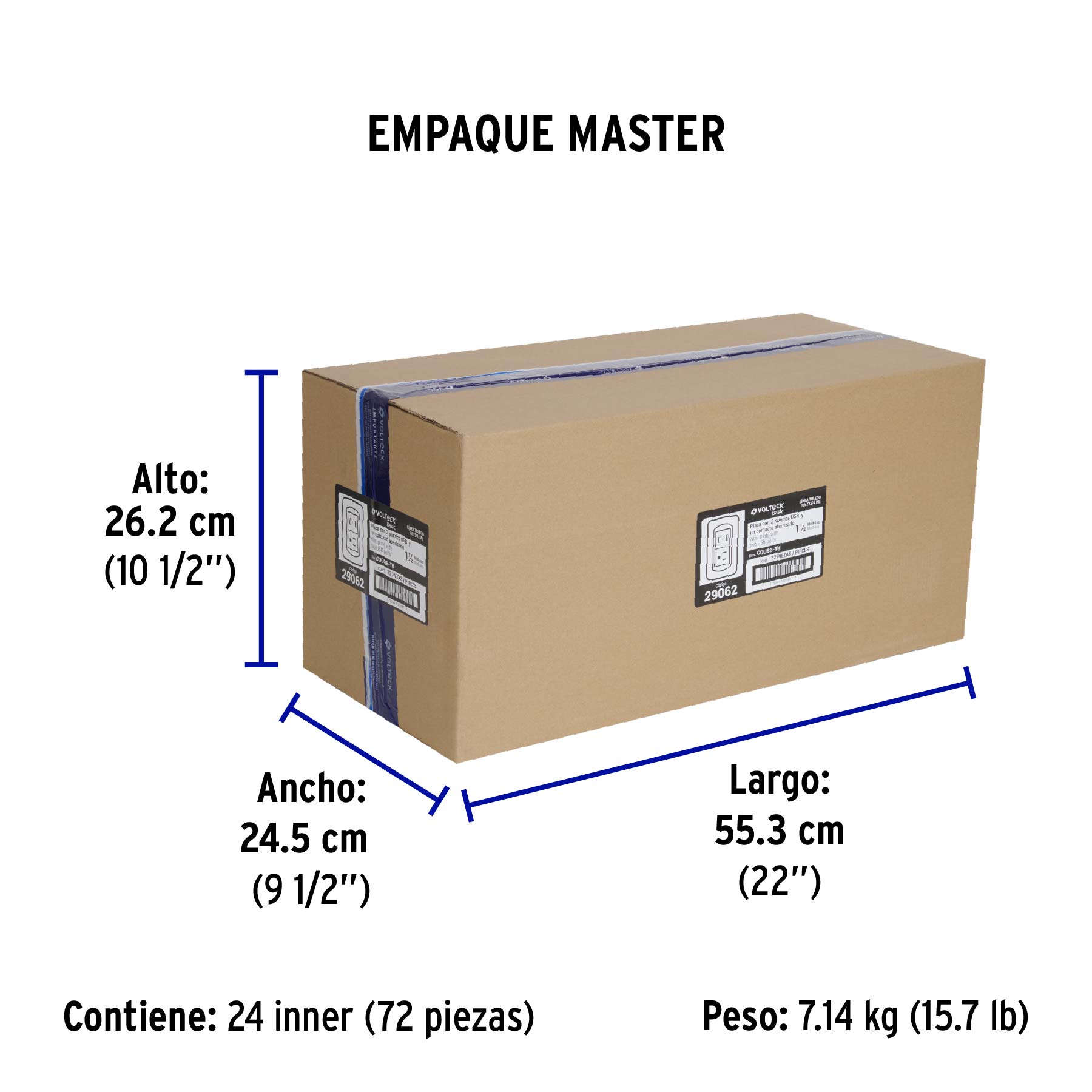 Placa armada 1contacto y 2 puertos USB 1.5 módulos, Toledo - Empaque
