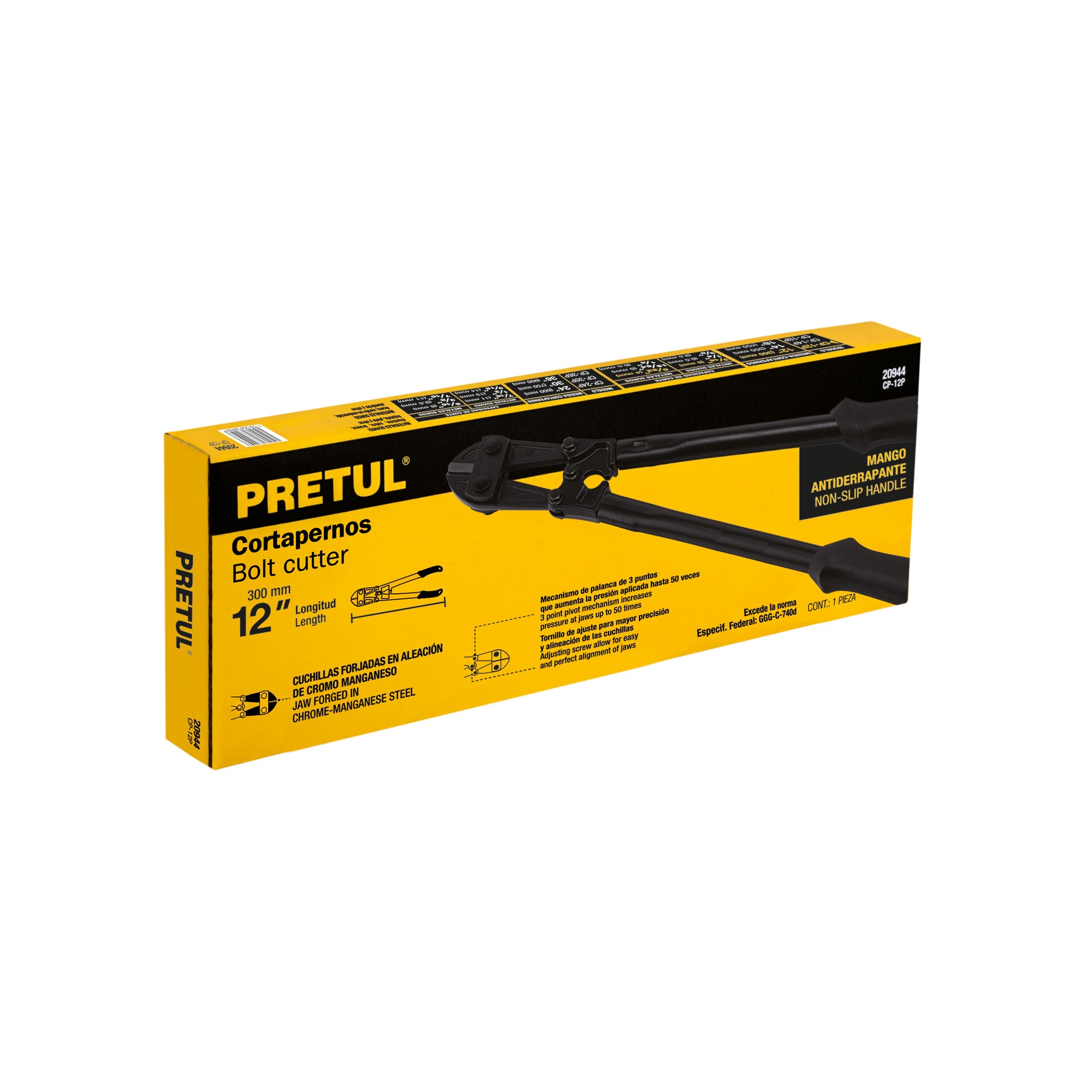Cortapernos 12", mango tubular, PRETUL