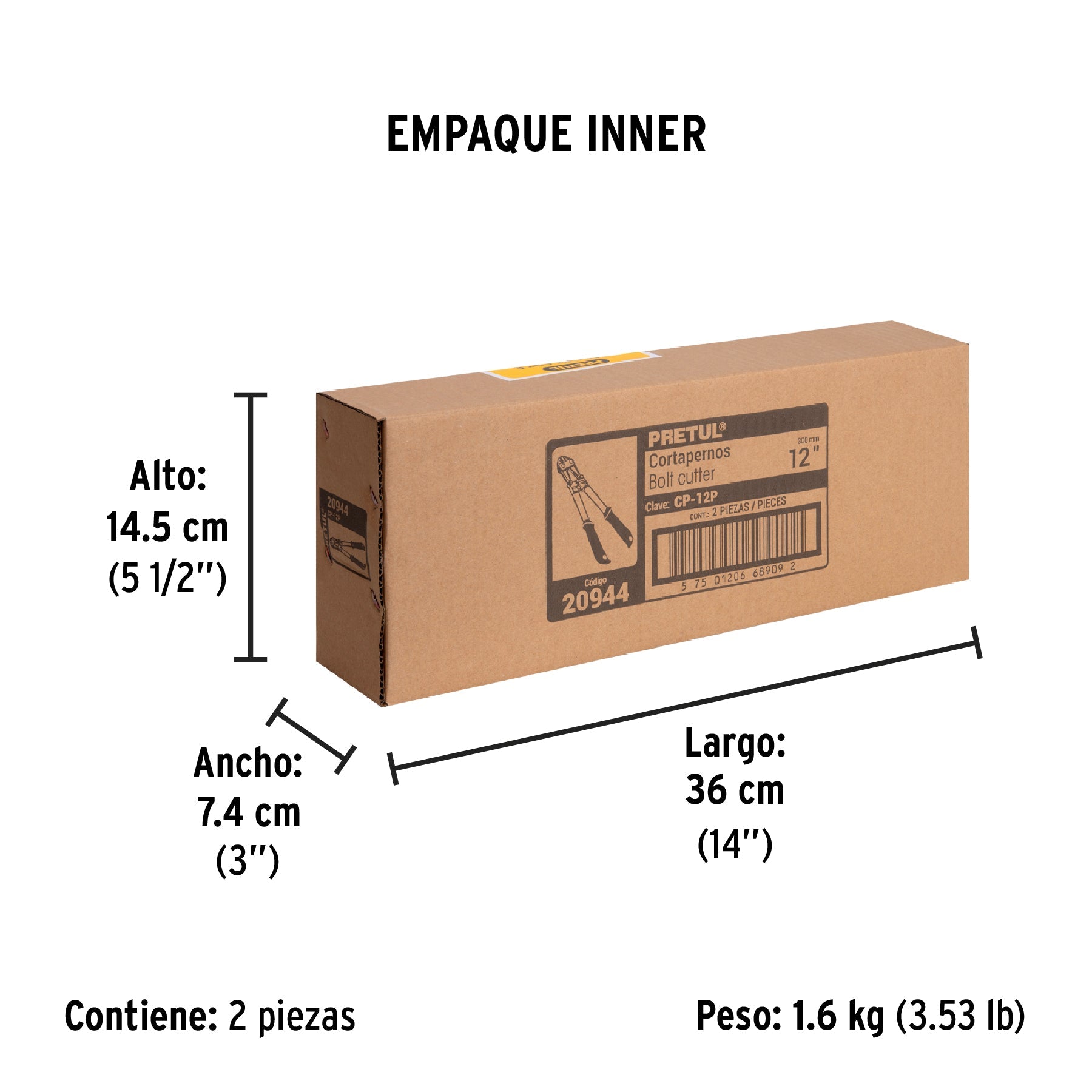 Cortapernos 12", mango tubular, PRETUL - Empaque