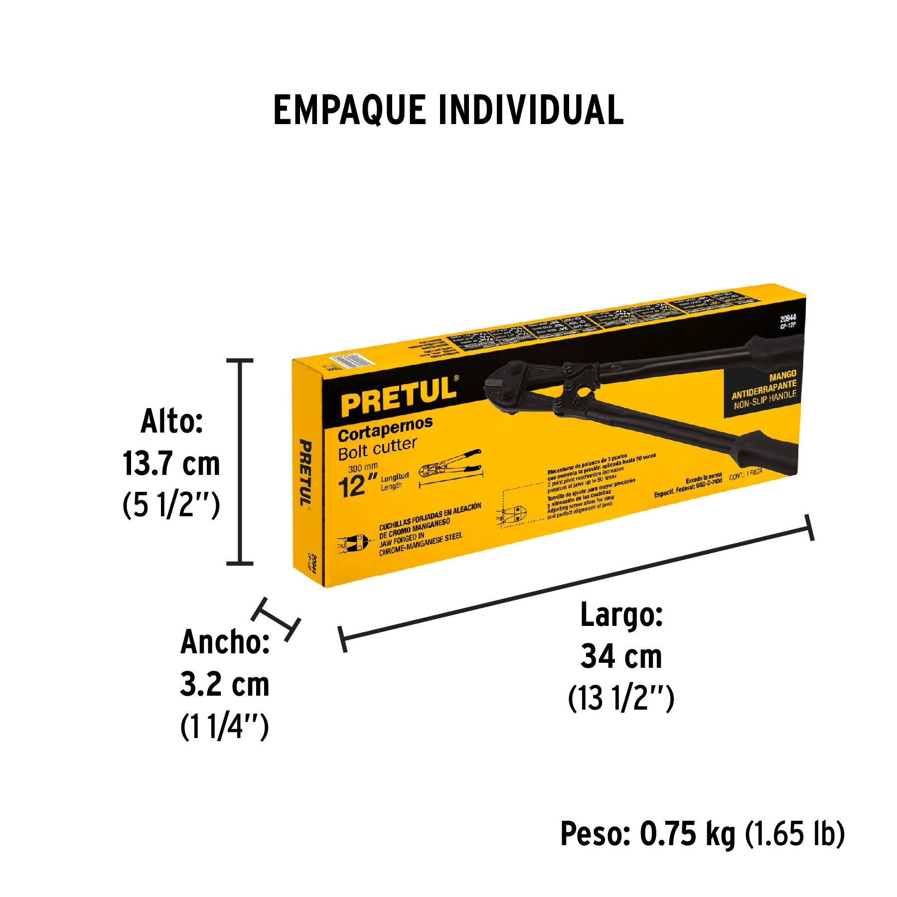 Cortapernos 12", mango tubular, PRETUL - Empaque