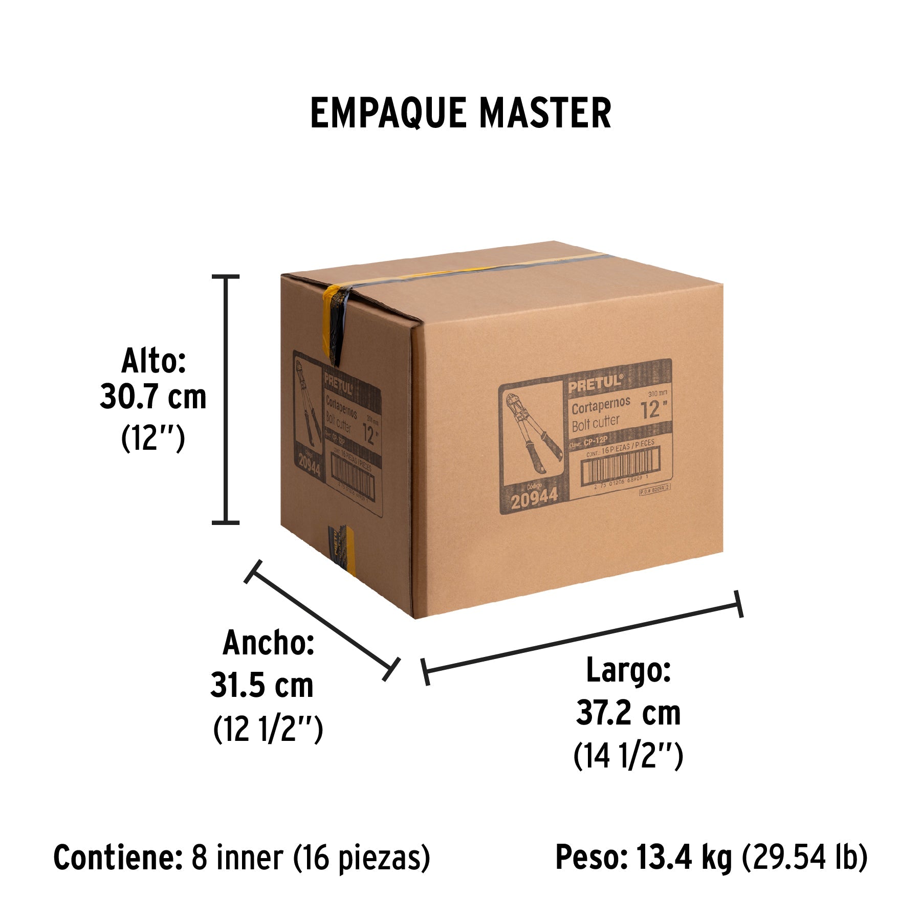 Cortapernos 12", mango tubular, PRETUL - Empaque