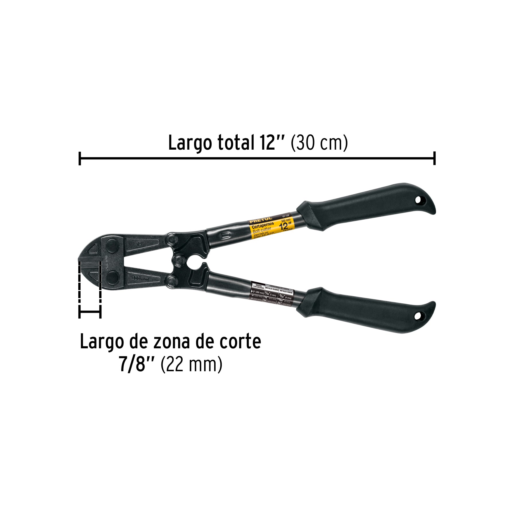 Cortapernos 12", mango tubular, PRETUL